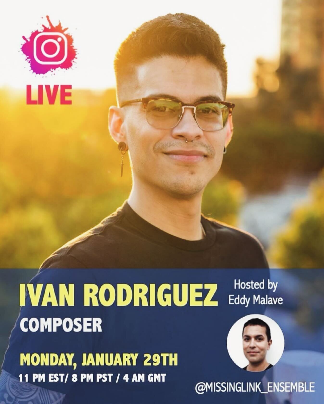 Join us this Monday for a Live with me and @eddyviola from @missinglink_ensemble  They have performed one of my pieces this last November in their NY debut! 
Don&rsquo;t miss it! It&rsquo;s going to be a great convo!
#
#classicalmusic #love #creating
