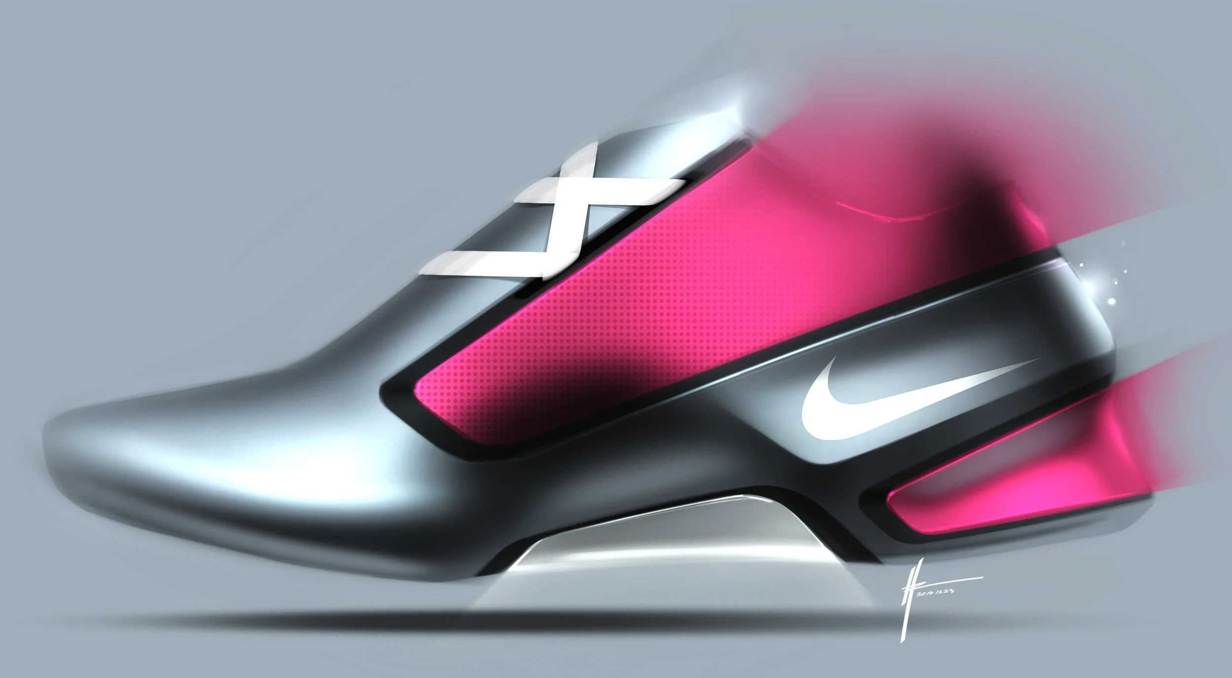 Shoes are also a blast to sketch. There are fast lines, dramatic value changes, and interesting colors. I love exploring different methods and styles of rendering a shoe that creates and emotional connection and successfully describes the design. 