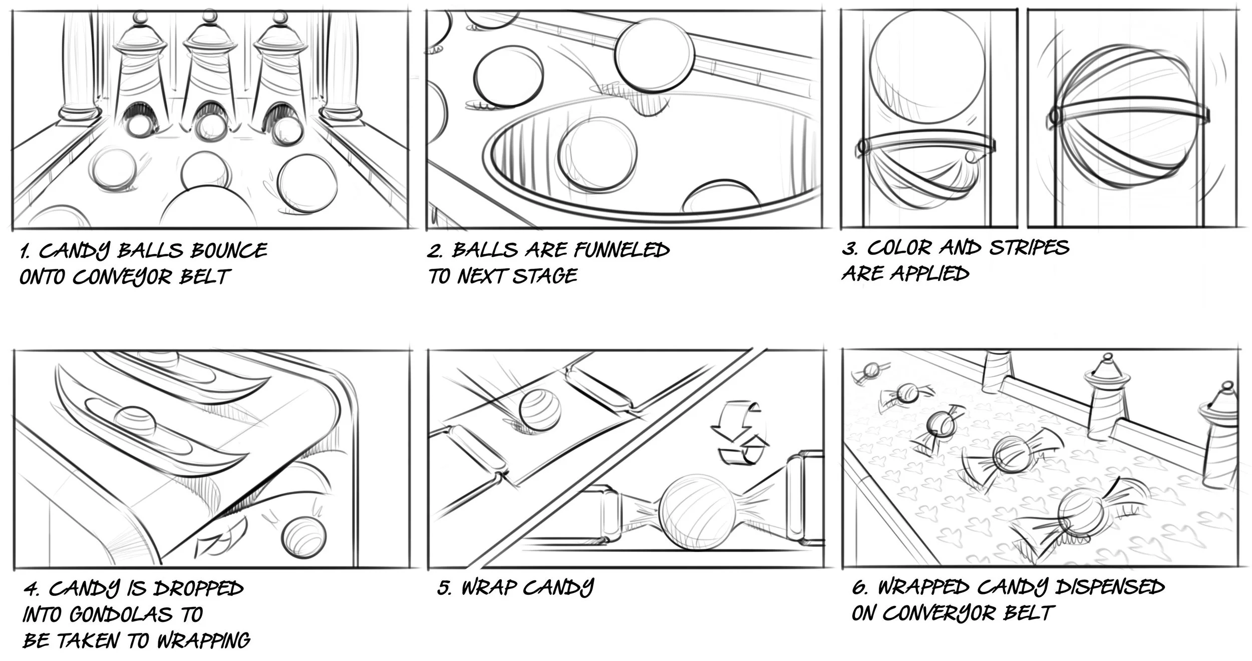 Starting with a rough storyboard, I helped Digital Kitchen brainstorm and visualize the animation. Refined sketches were used as key-frames to guide the animation team.
