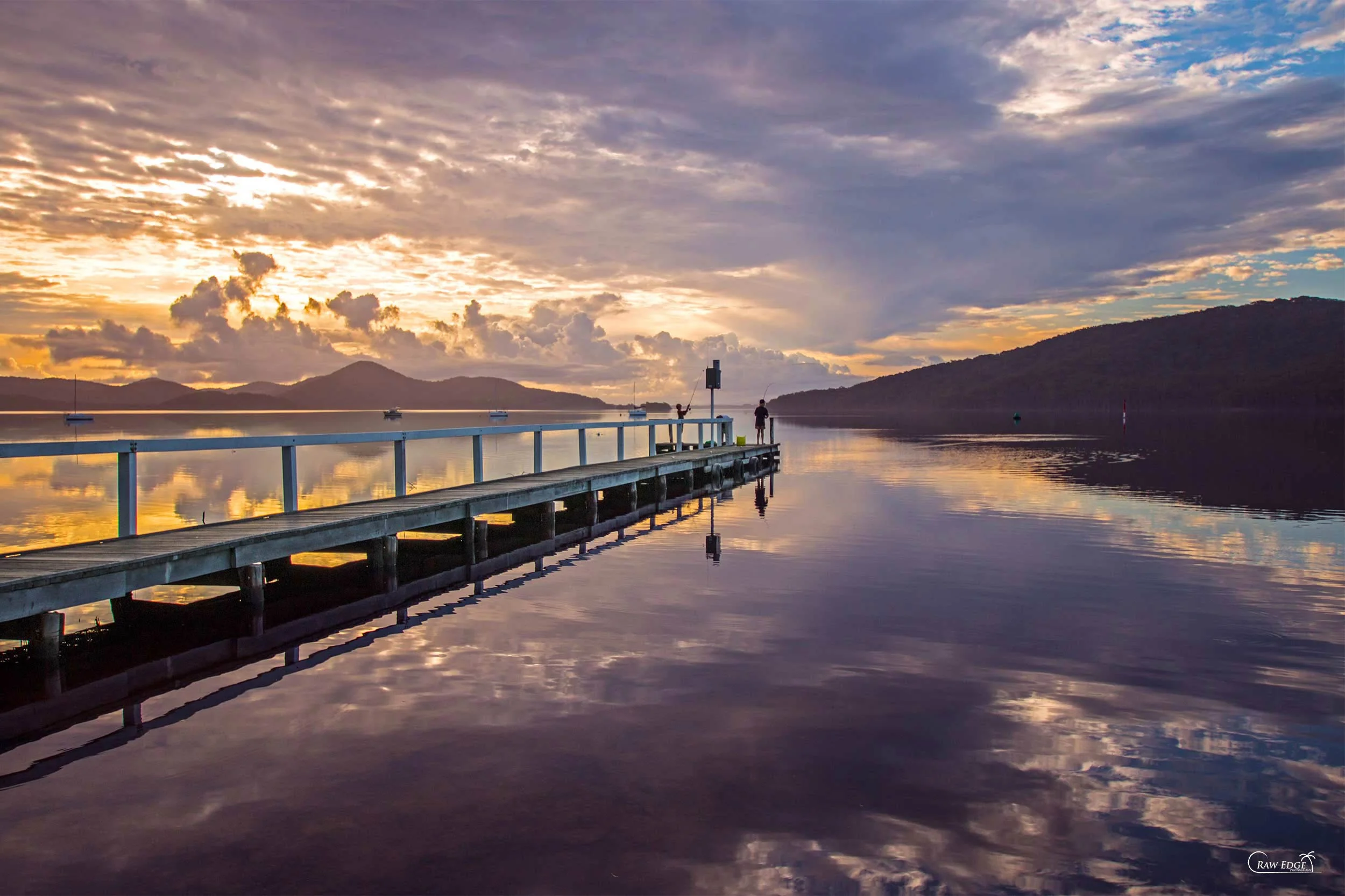 Wallis Lake Jetty at sunset by Raw Edge Photography