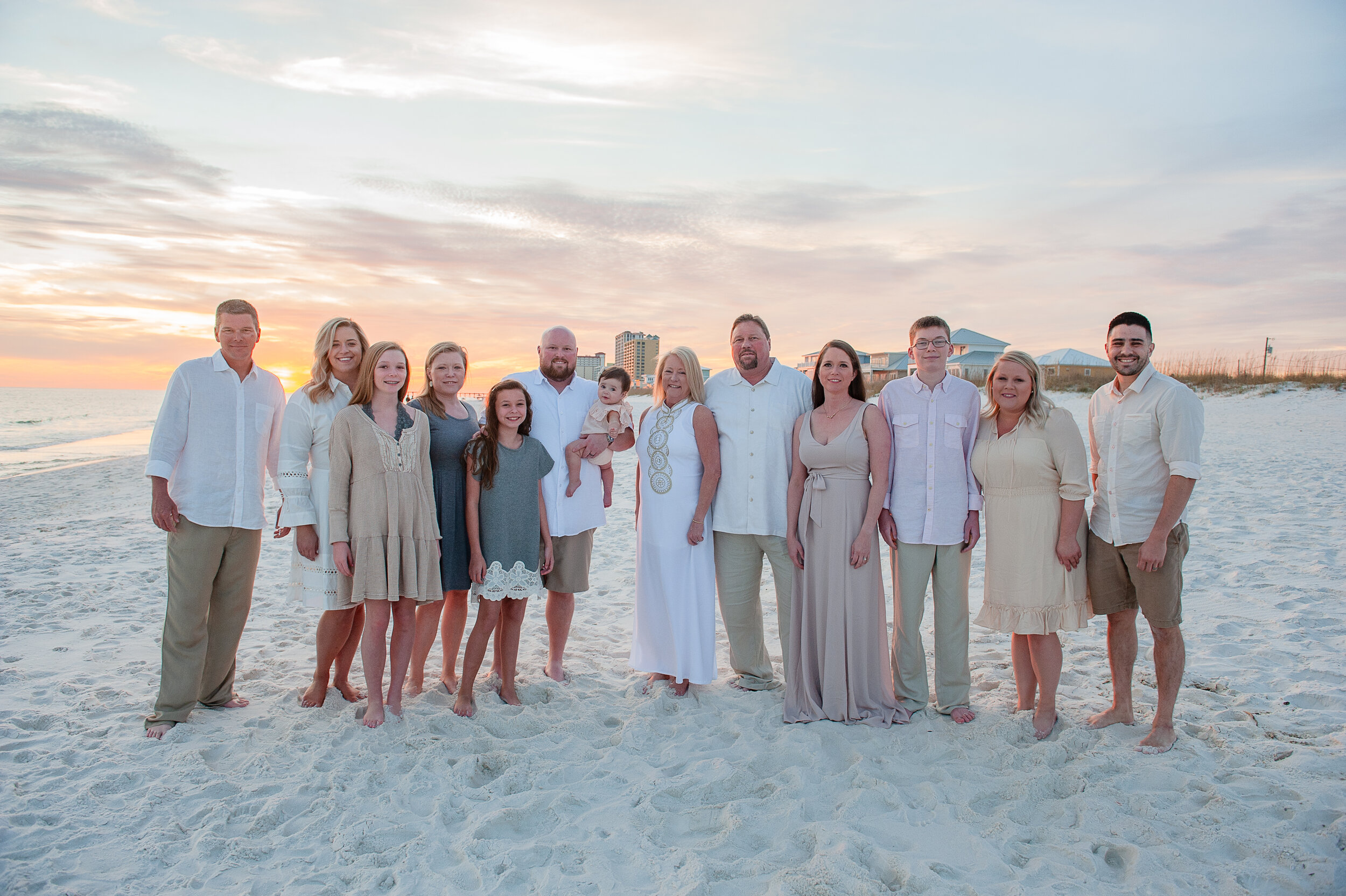 extended family on beach-pensacola family photographer