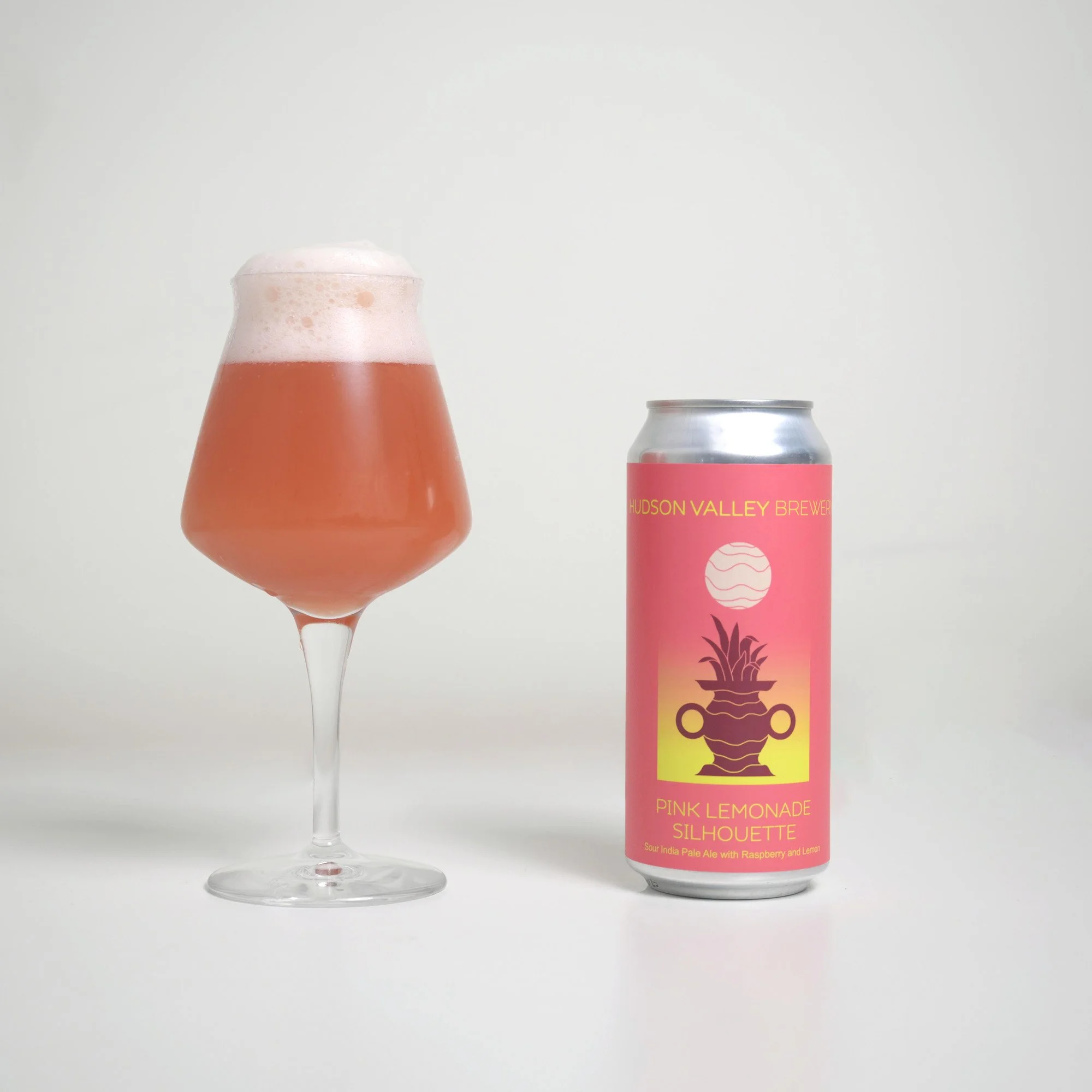 Pink Lemonade Silhouette Sour IPA can and glass