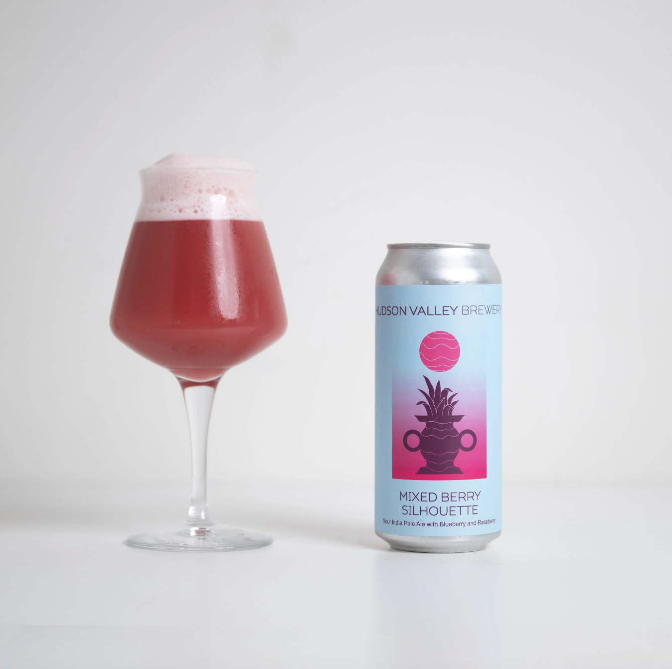Mixed Berry Silhouette Sour IPA can and glass