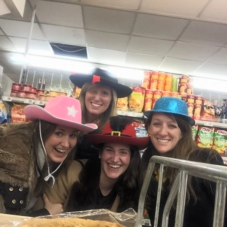 Don't forget to buy a very fashionable hat at the Hungarian grocery store before you head out for a night on the town! 