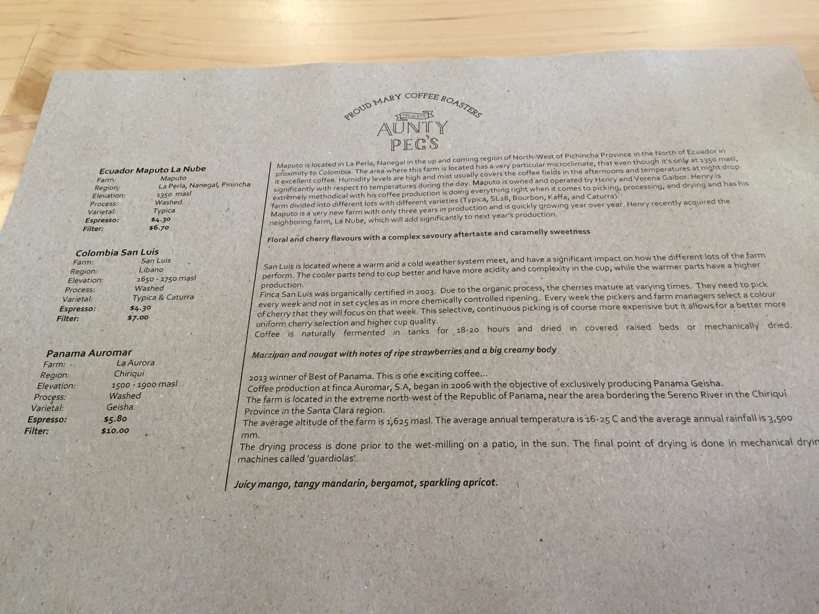 The menu