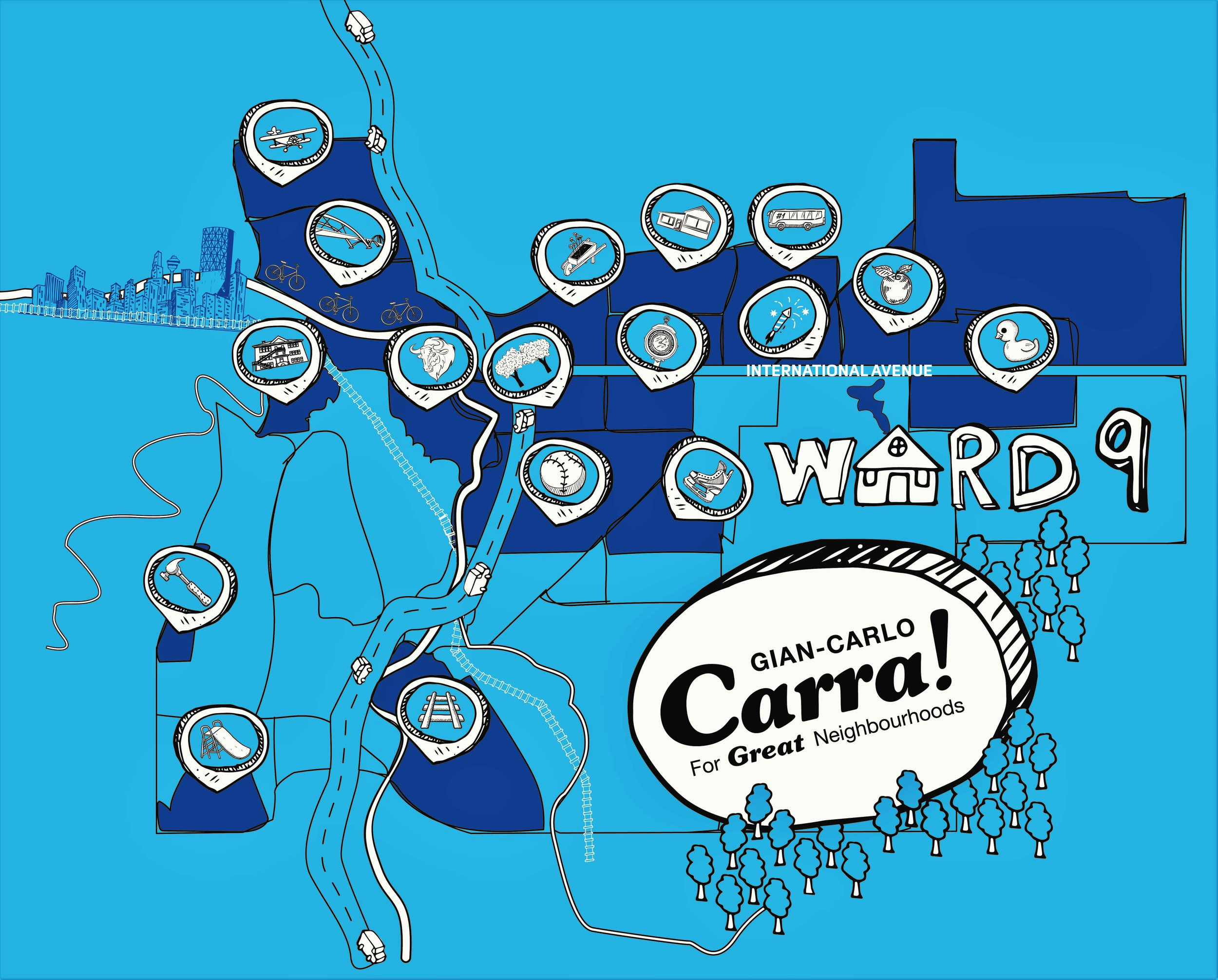 Each icon represents all the unique neighbourhoods that make up Ward 9!