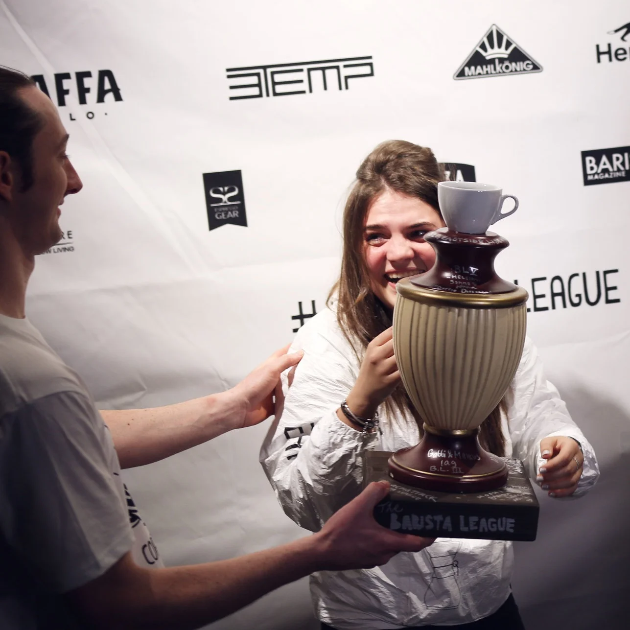 Irina Sharipova accepting her trophy at The Barista League: Copenhagen, 2017.