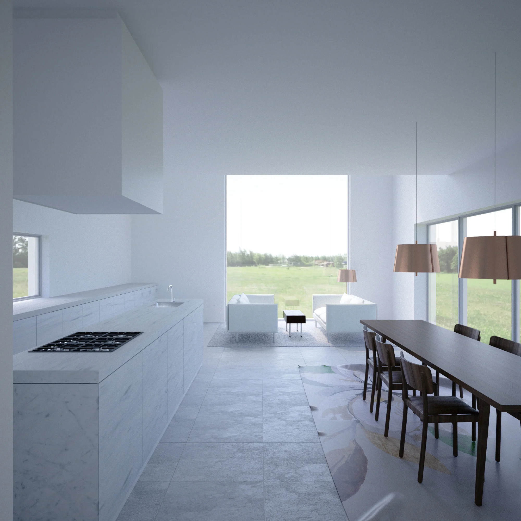 Rendering of the lounge and dining area