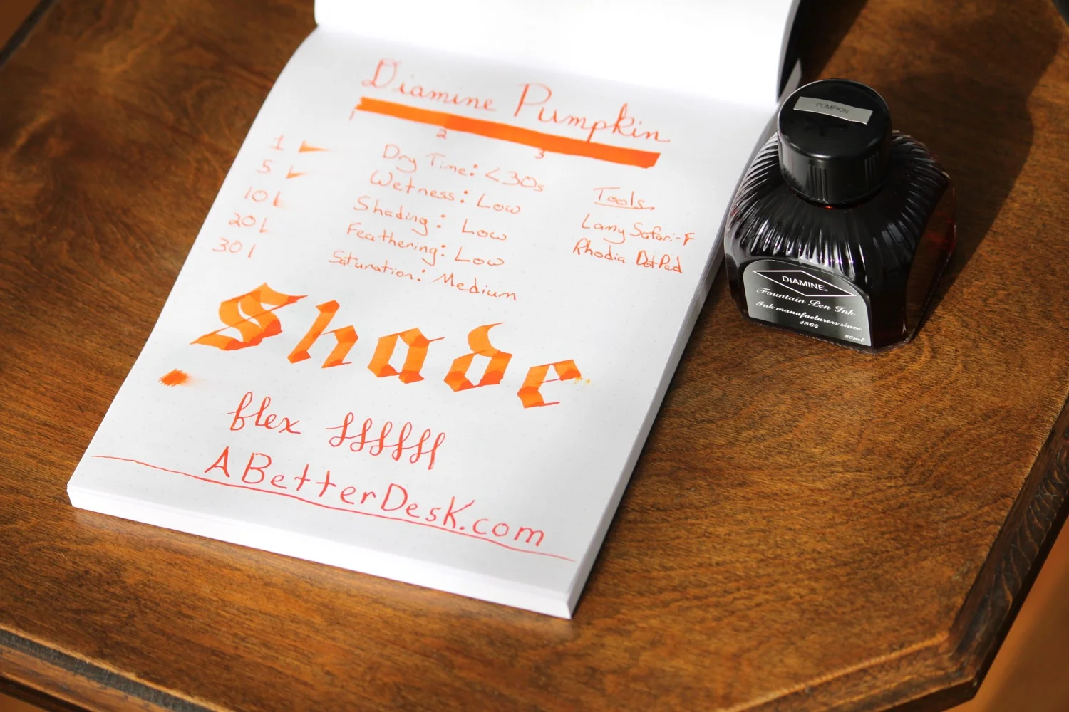 Diamine Pumpkin in the the sunlight