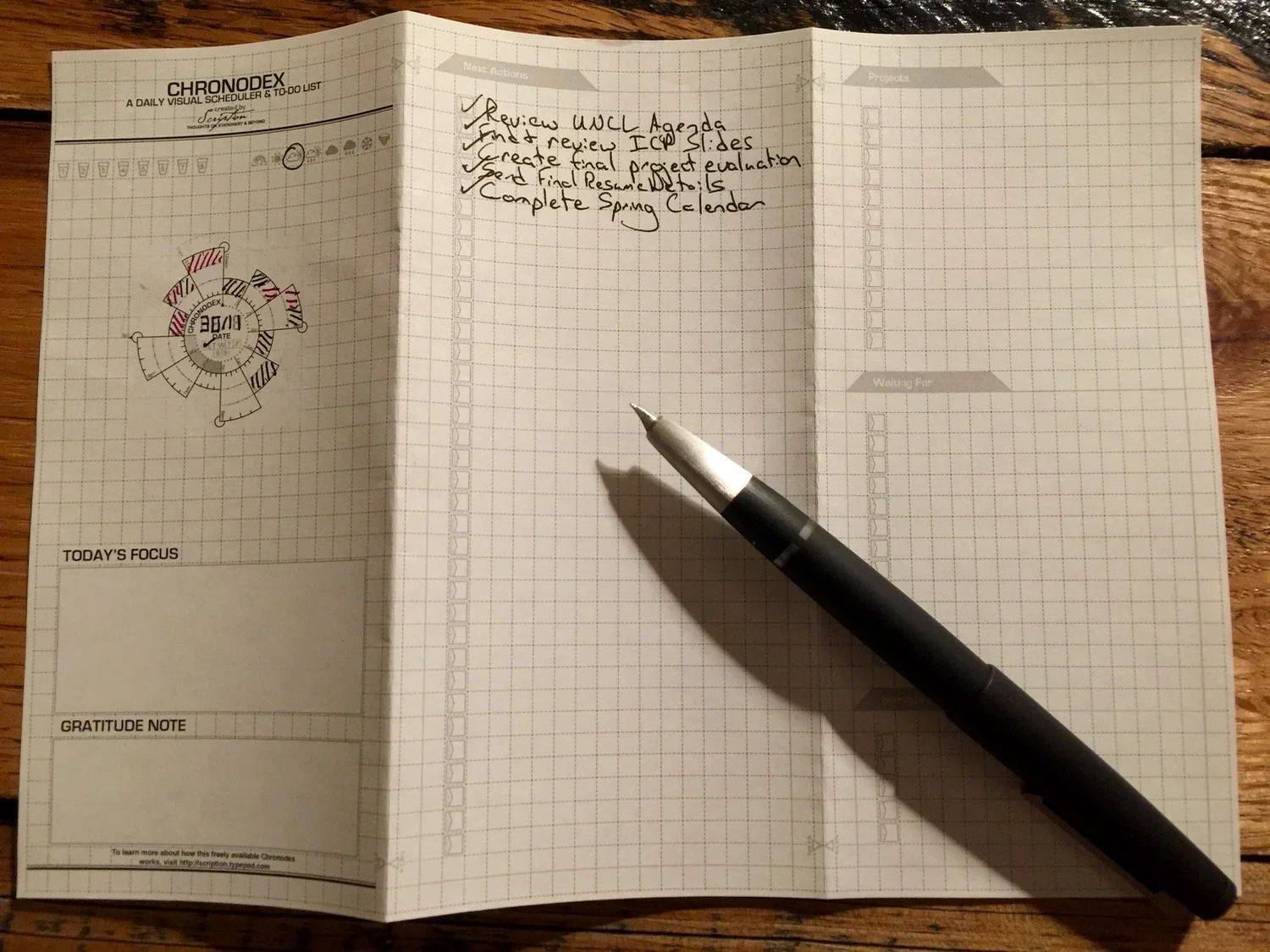 The template that I use has a day for each side of the paper. I'm investigating more paper-efficient options.
