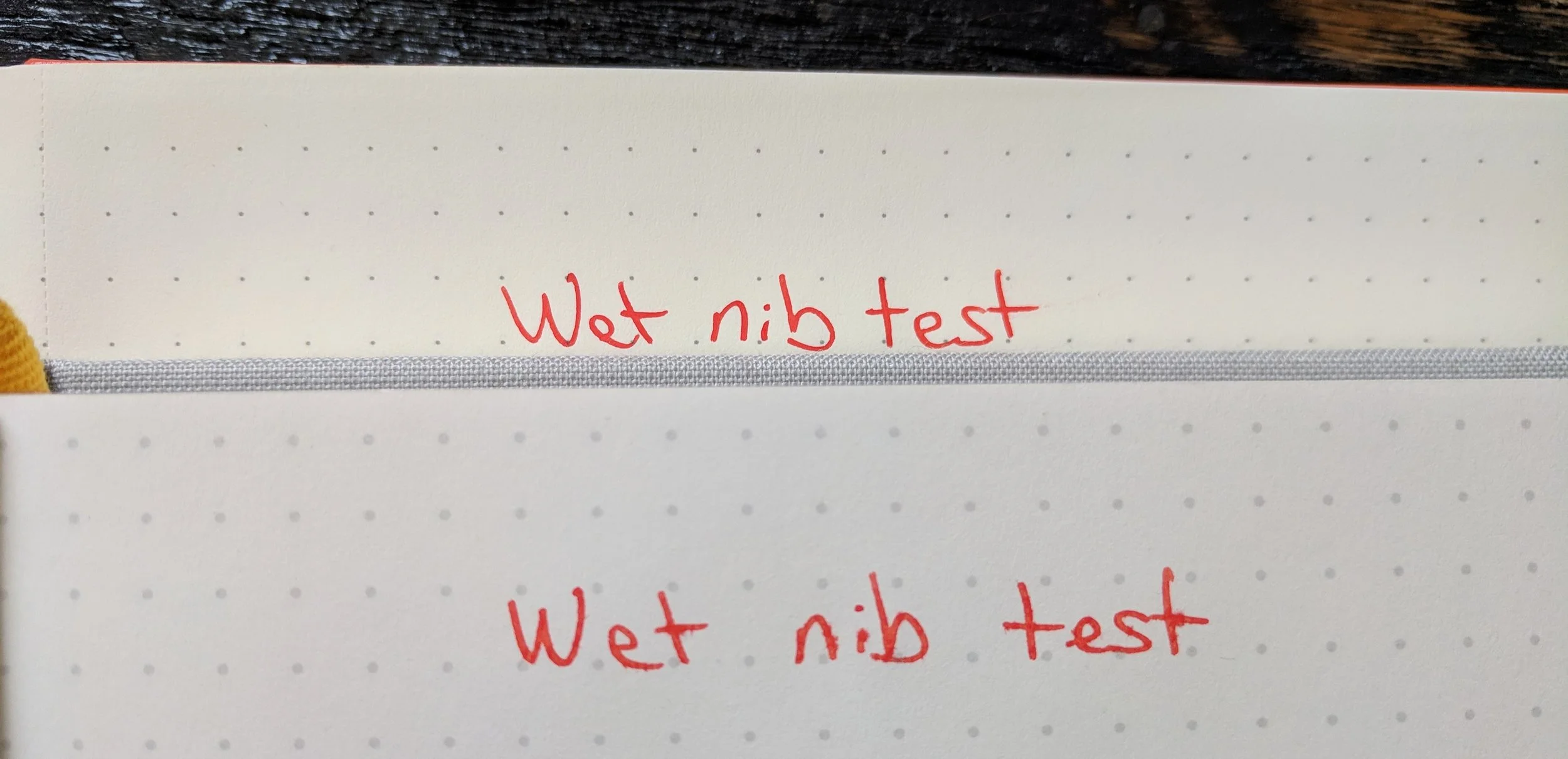 Leuchtturm1917 in back (top) and Confidant in front (bottom). Notice the feathering in the Confidant?