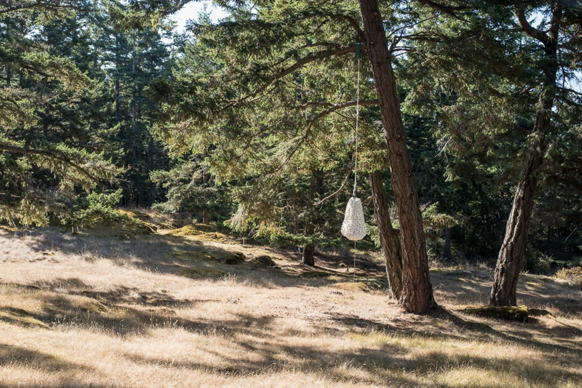 White Shaker , 2013, Plastic, elastic, wire and rope, 56 x 27 x 27 inches