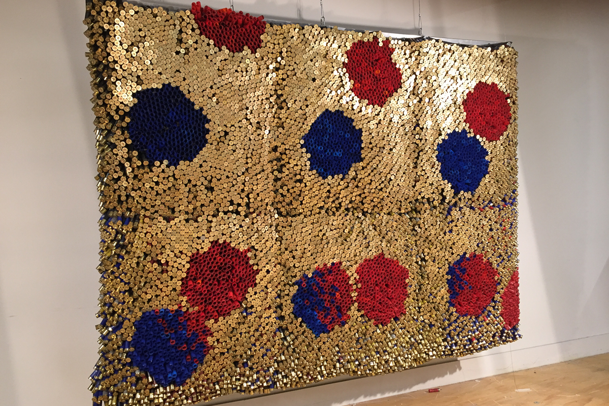 Dot Story - Six Frames 2016, Used shotgun shells, nylon mesh, plastic, 6 x 9 feet