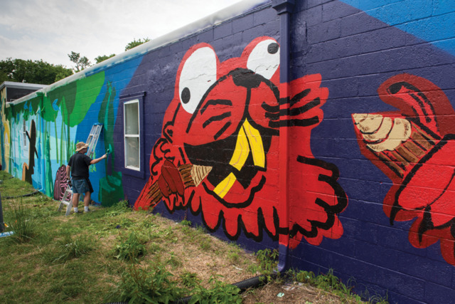 Paul Collins working on “Boomtown Beaver” at Elephant Gallery // PHOTO: ERIC ENGLAND