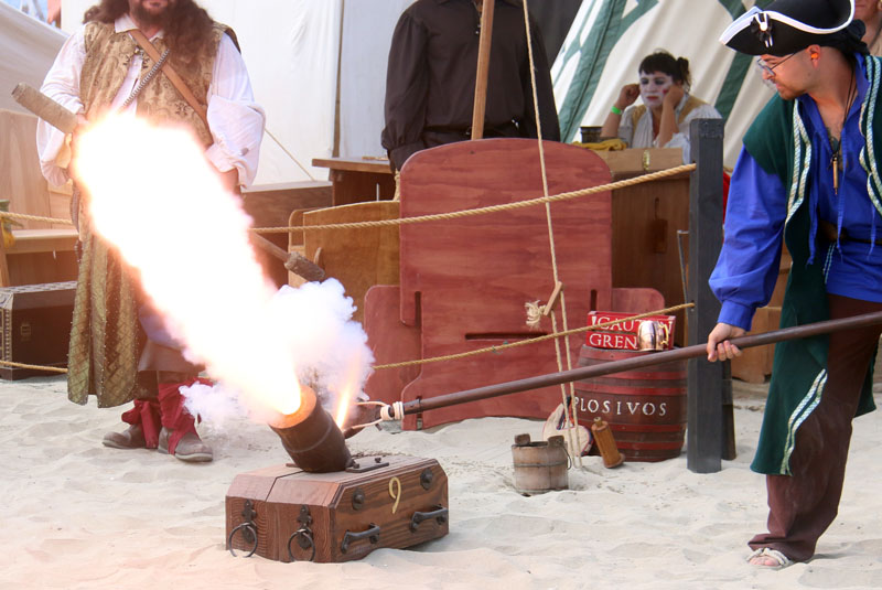 Firing the No. 9 mortar at the Pirate invasion of belmont pier.