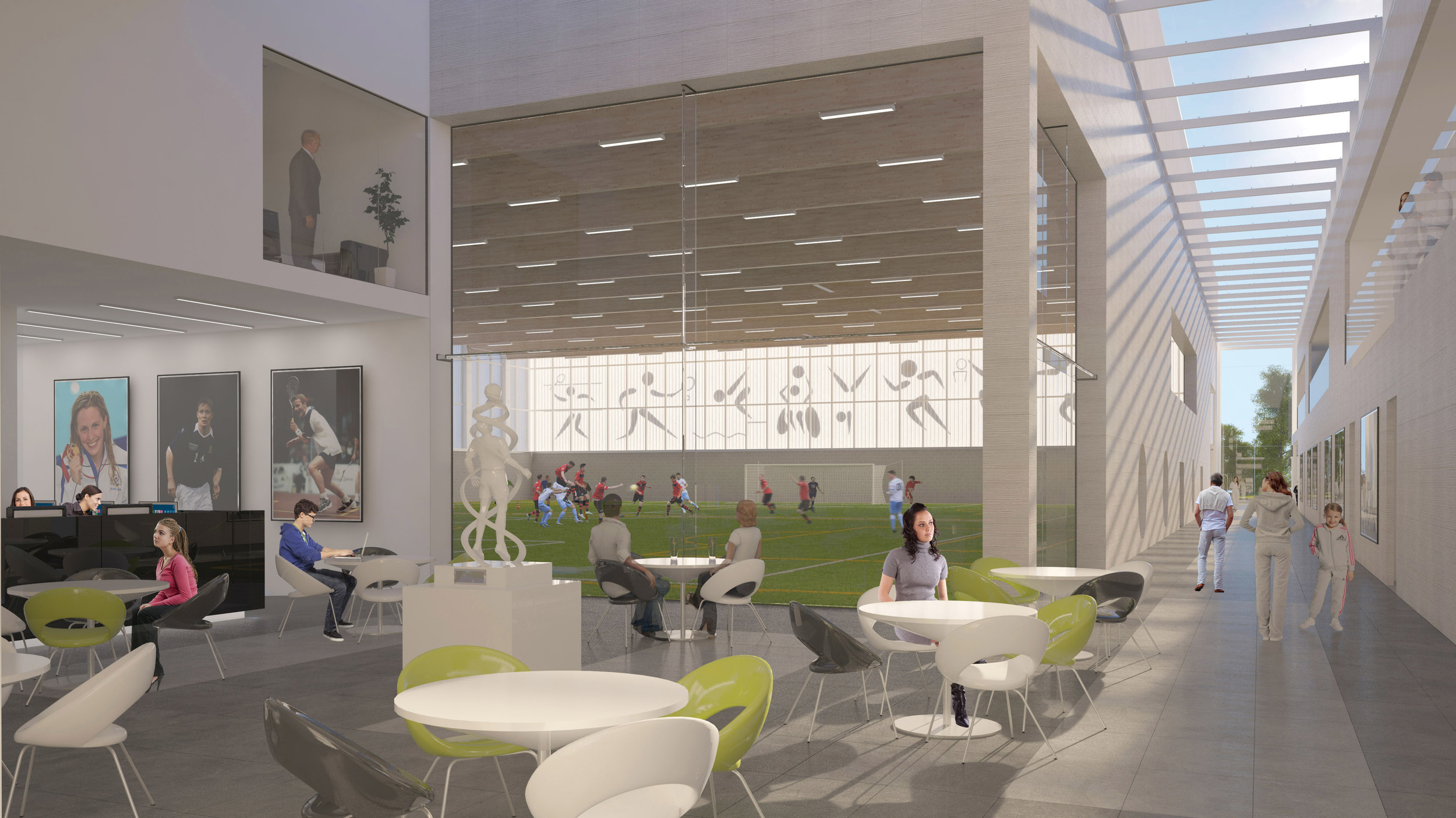 View across Sports Square. Photo: Lippe Architects + Planners Ltd