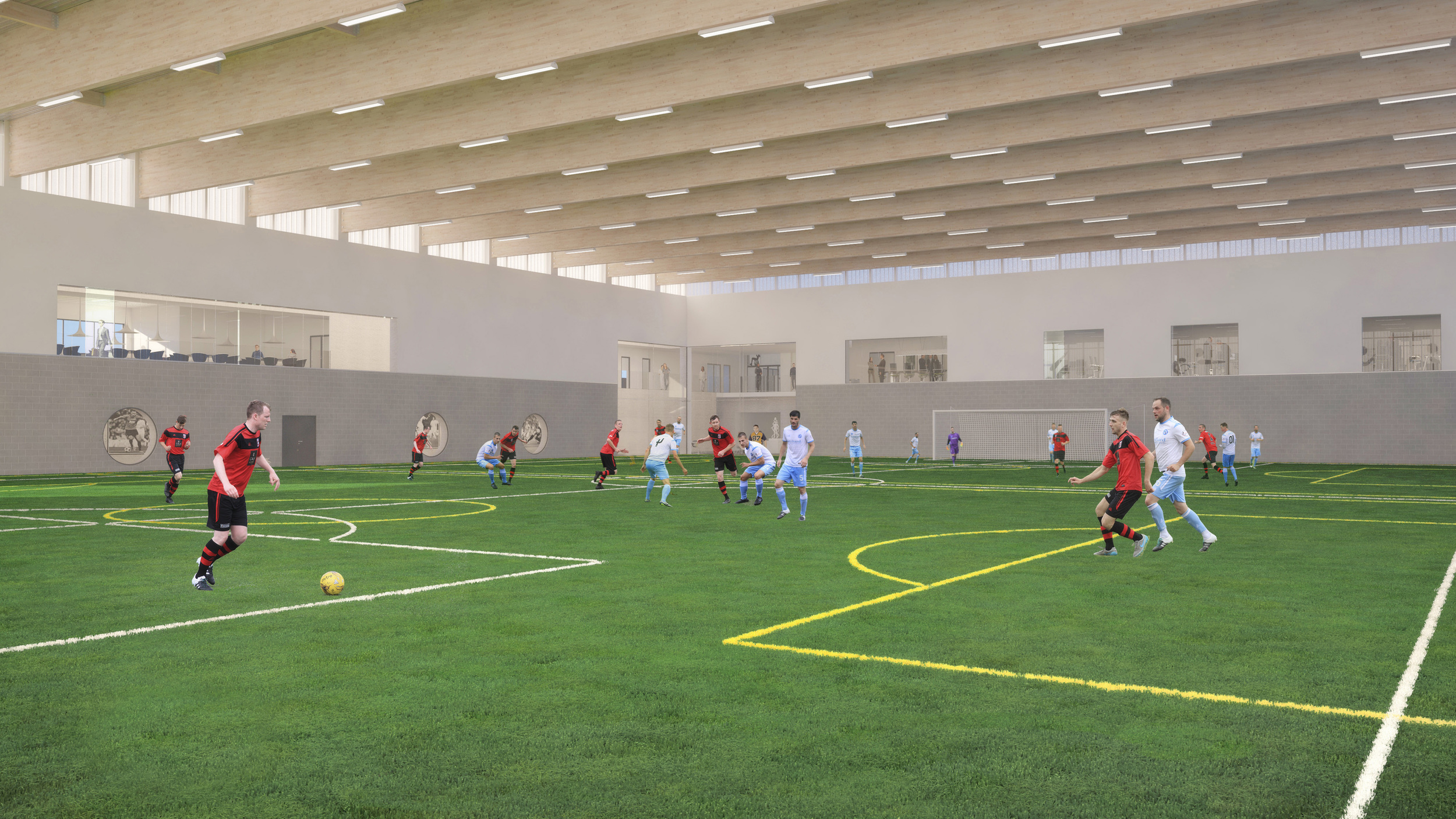 View across Sports Barn. Photo: Lippe Architects + Planners Ltd