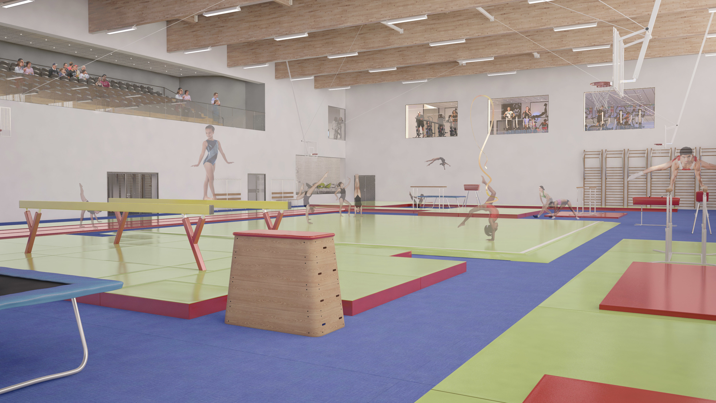 View across multi-purpose arena. Photo: Lippe Architects + Planners Ltd