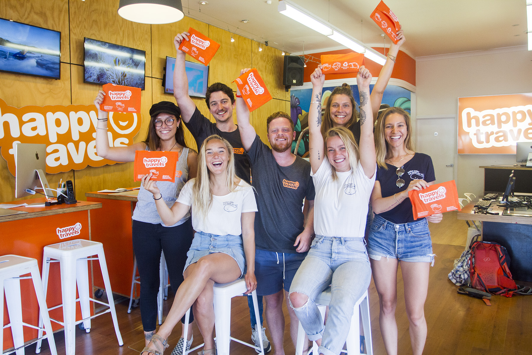The Happy Travels team and our local PCFML team celebrate the arrival of the first new Happy Planet travel wallets in the Byron Bay store!