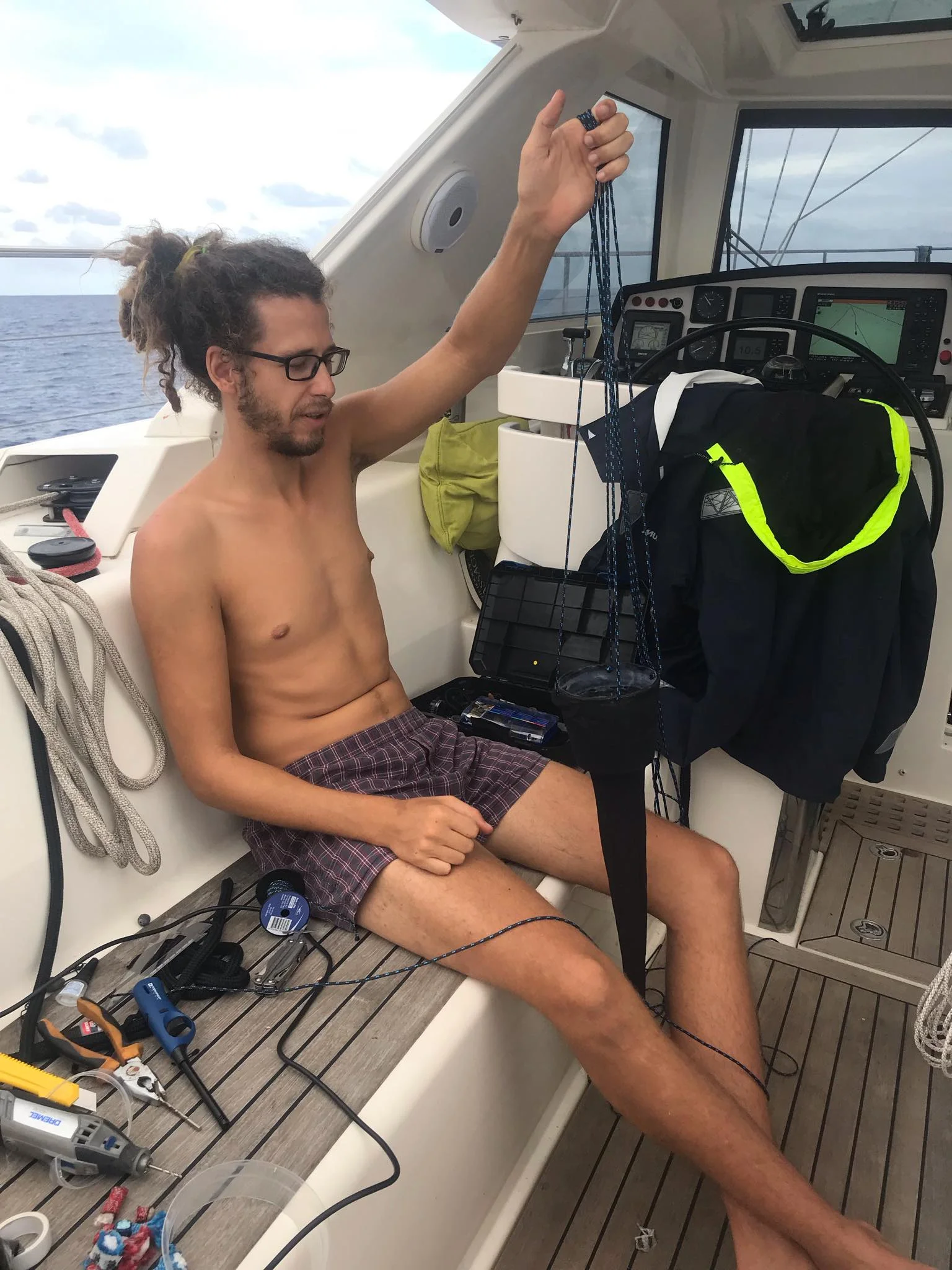 Rafa testing out some of our home-made marine debris trawling devices