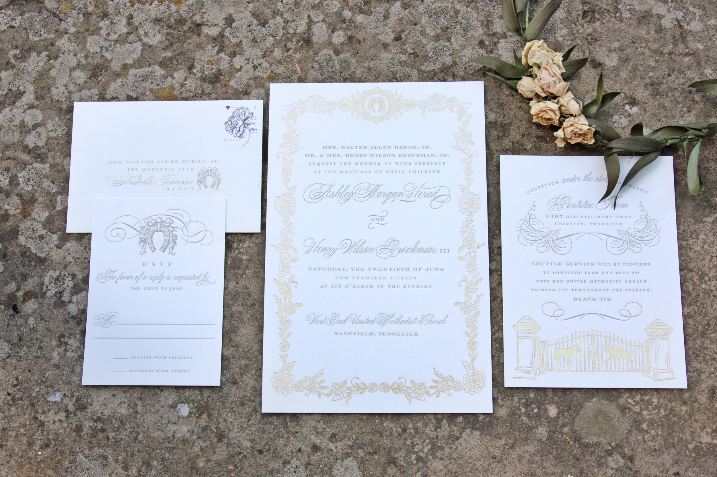 gray letterpress + gold foil illustrations on cranes lettra paper