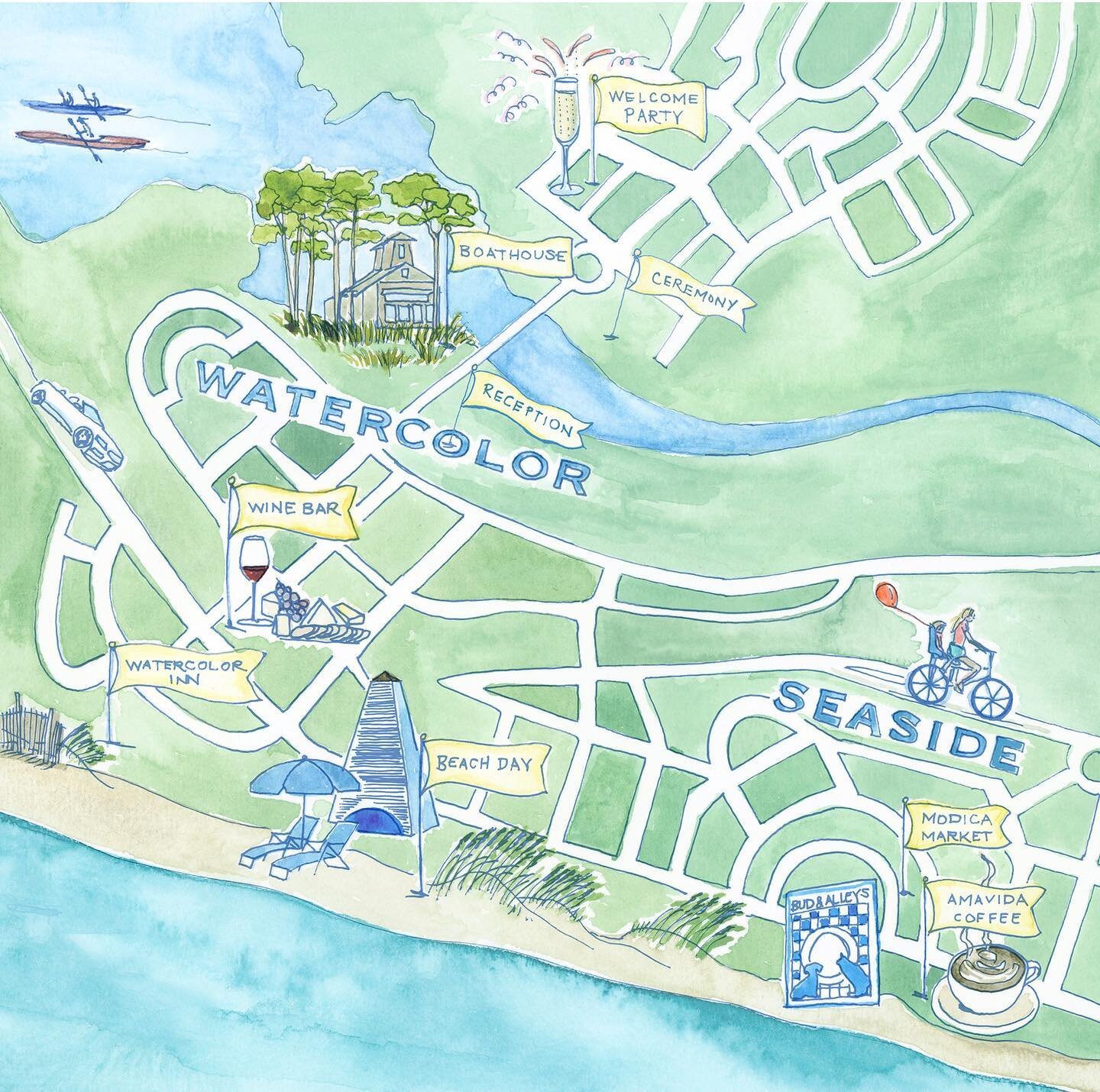 One of us has been on a, much deserved, getaway on 30A. It&rsquo;s a heavenly spot with the prettiest white beaches. (This map is from a wedding we designed down there.) Something about the salty air and toes in the sand that will fill your soul. 
.
