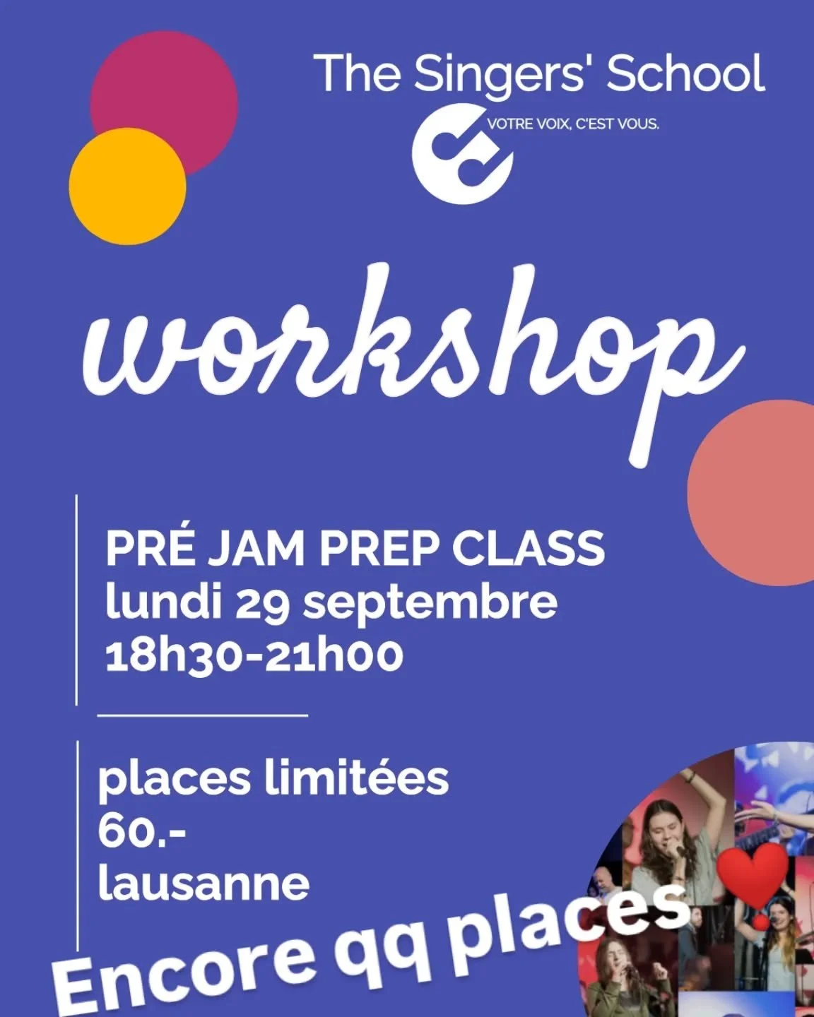 Une super occasion de venir tester ta chanson avant la Jam et recevoir um coaching personnalisé et les encouragements des collègues ❣️
On t'attend !! Viens prêt.e avec une bande son ou ton instrument si tu préfères
