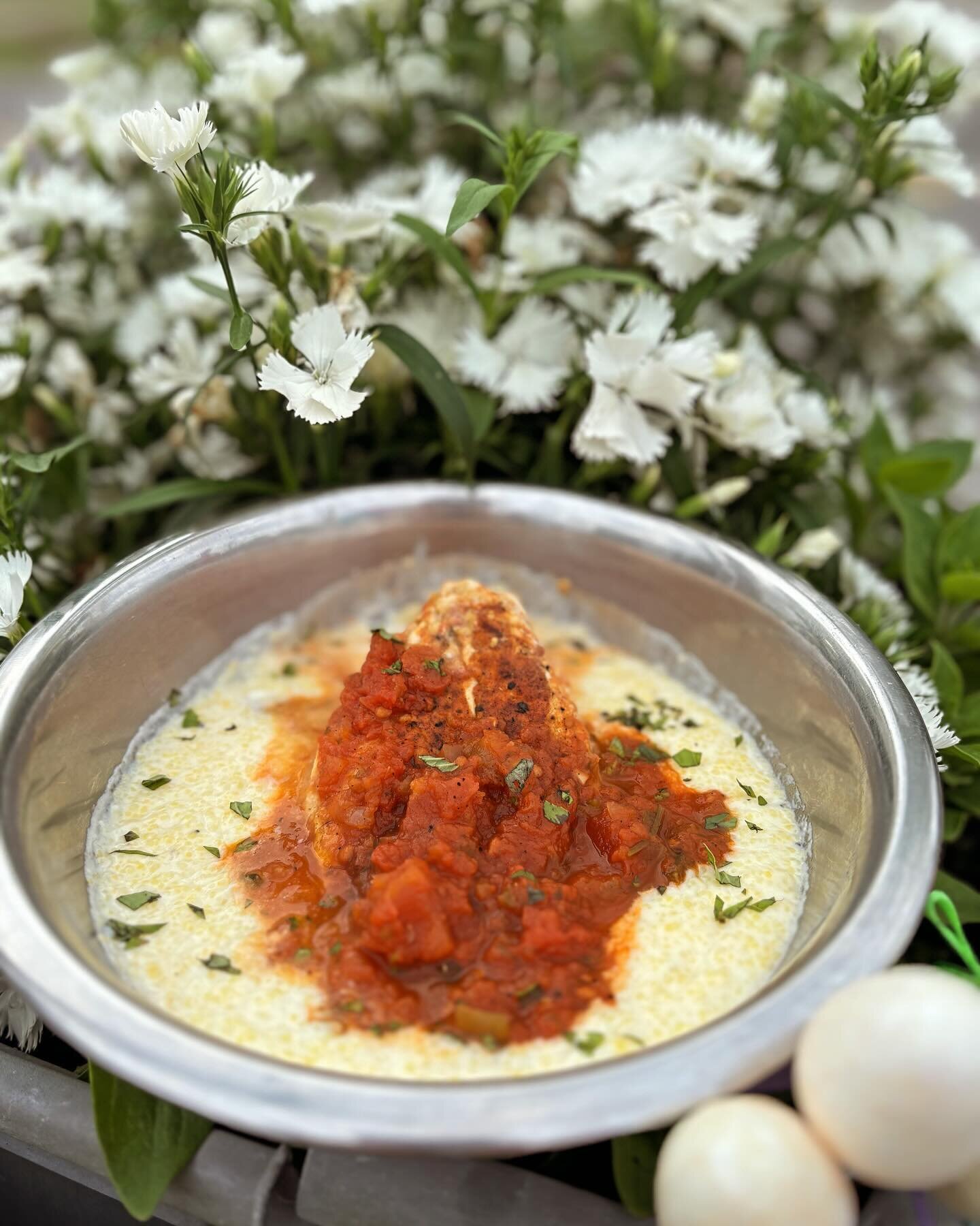 Sunday special : Blackened AmberJack on cheese grits , topped with creole sauce. #warehousebakeryanddonuts #fish #amberjack #fishngrits #sunday #sundayspecial #sundayfunday #bakery #madefromscratch #fairhope #fairhopealabama #sweethomealabama