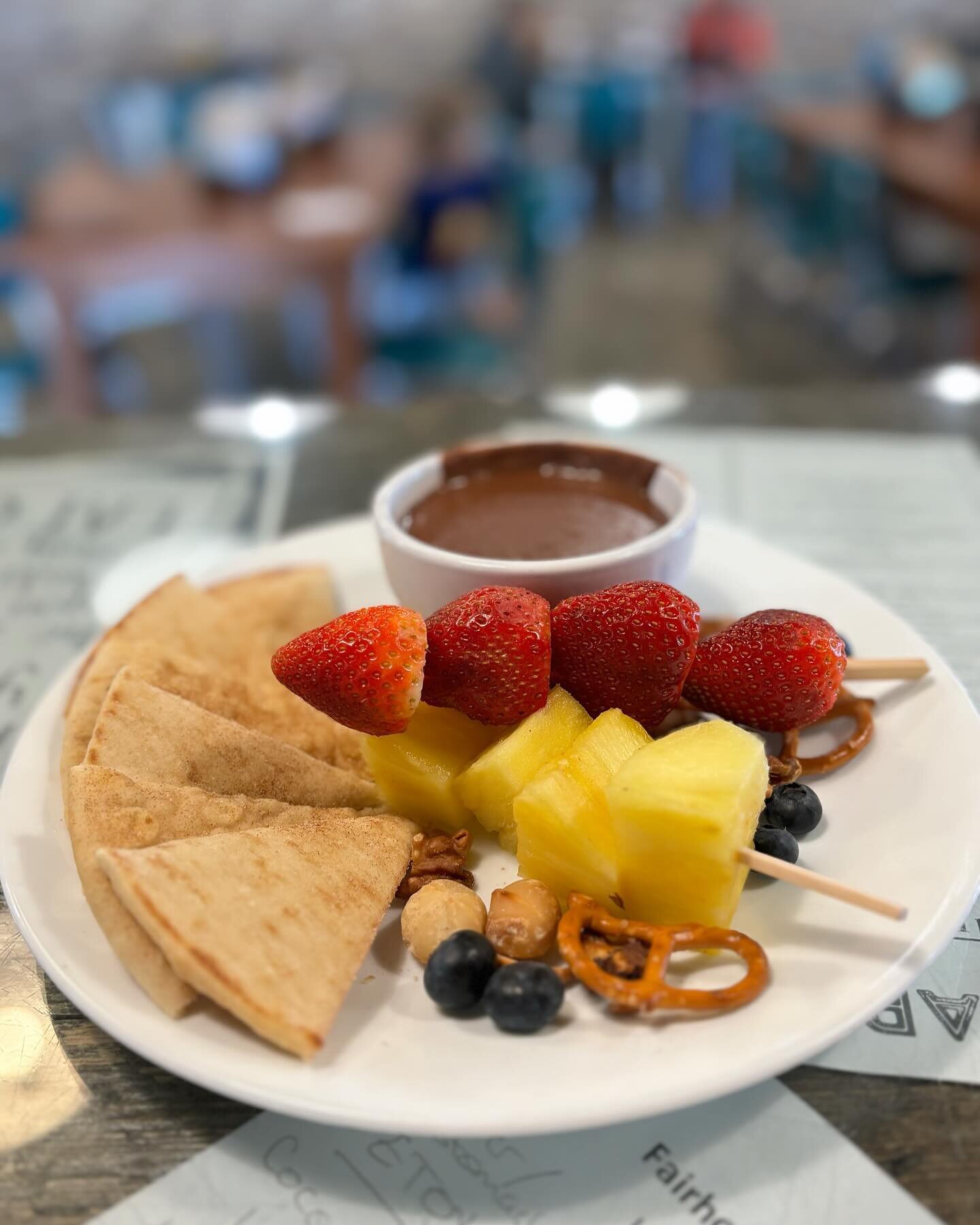 Special dessert platter. Chocolate hummus, fruit, pretzels, and nuts. #vegan #warehousebakeryanddonuts #fairhope #fairhopealabama #sweethomealabama #madefromscratch #chocolatehummus #bakery