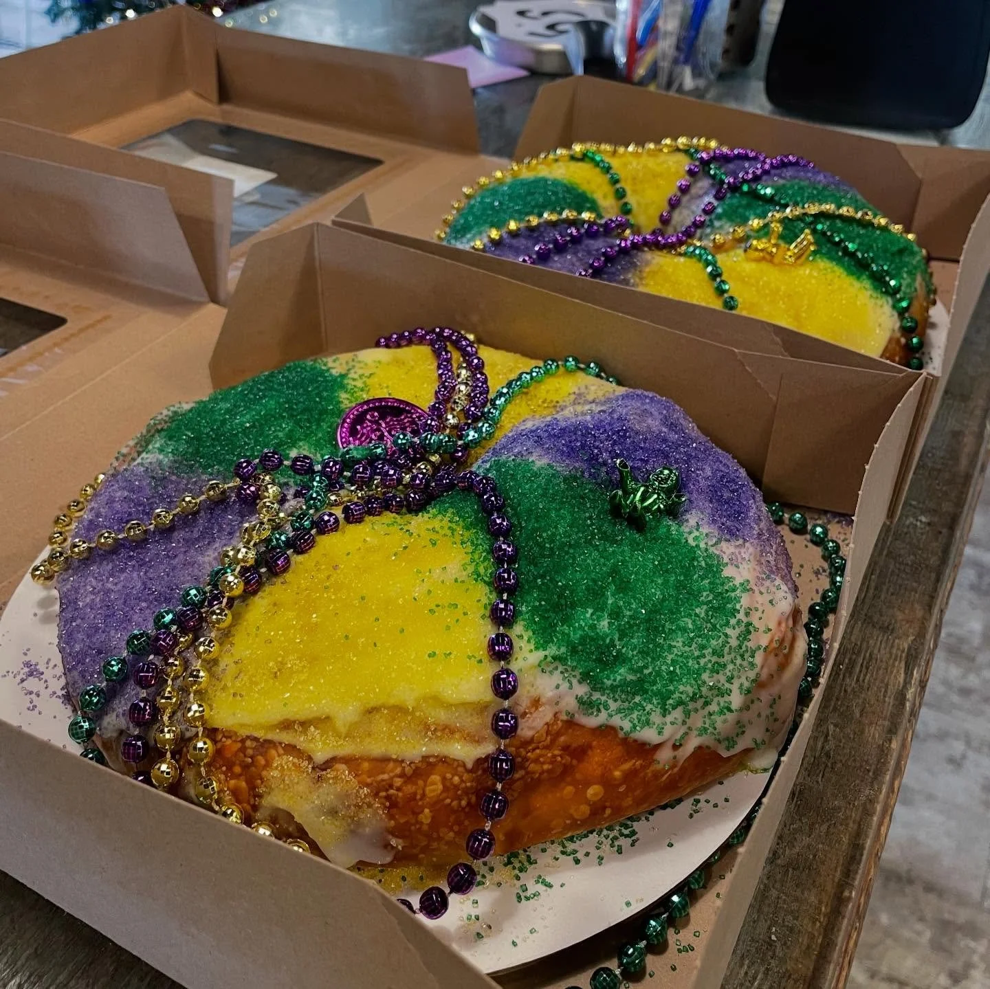 King Cake season is upon us! 💚💜💛

Made fresh daily, come see us and grab one before they&rsquo;re gone! 

We are taking orders now and we are able to ship! 

Give us a call at 251-928-7223 to place your order today!