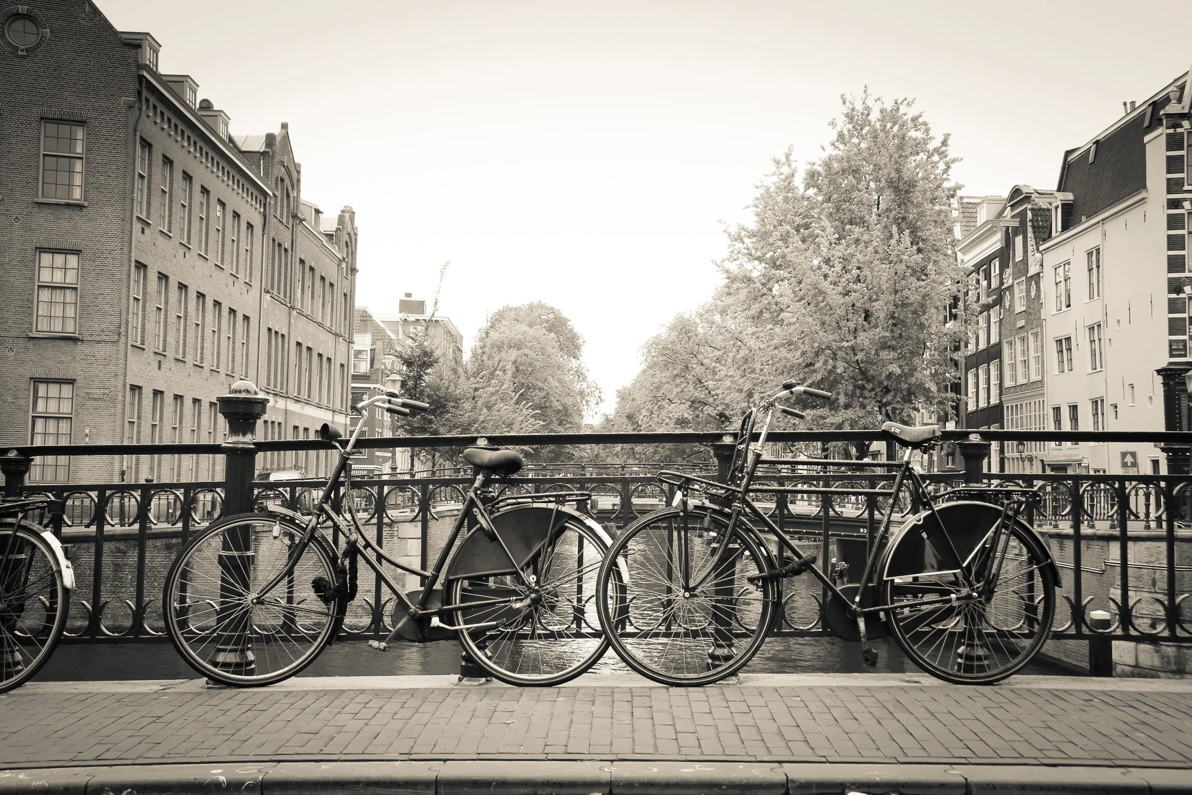 Couples of bikes over the canal of Amsterdam