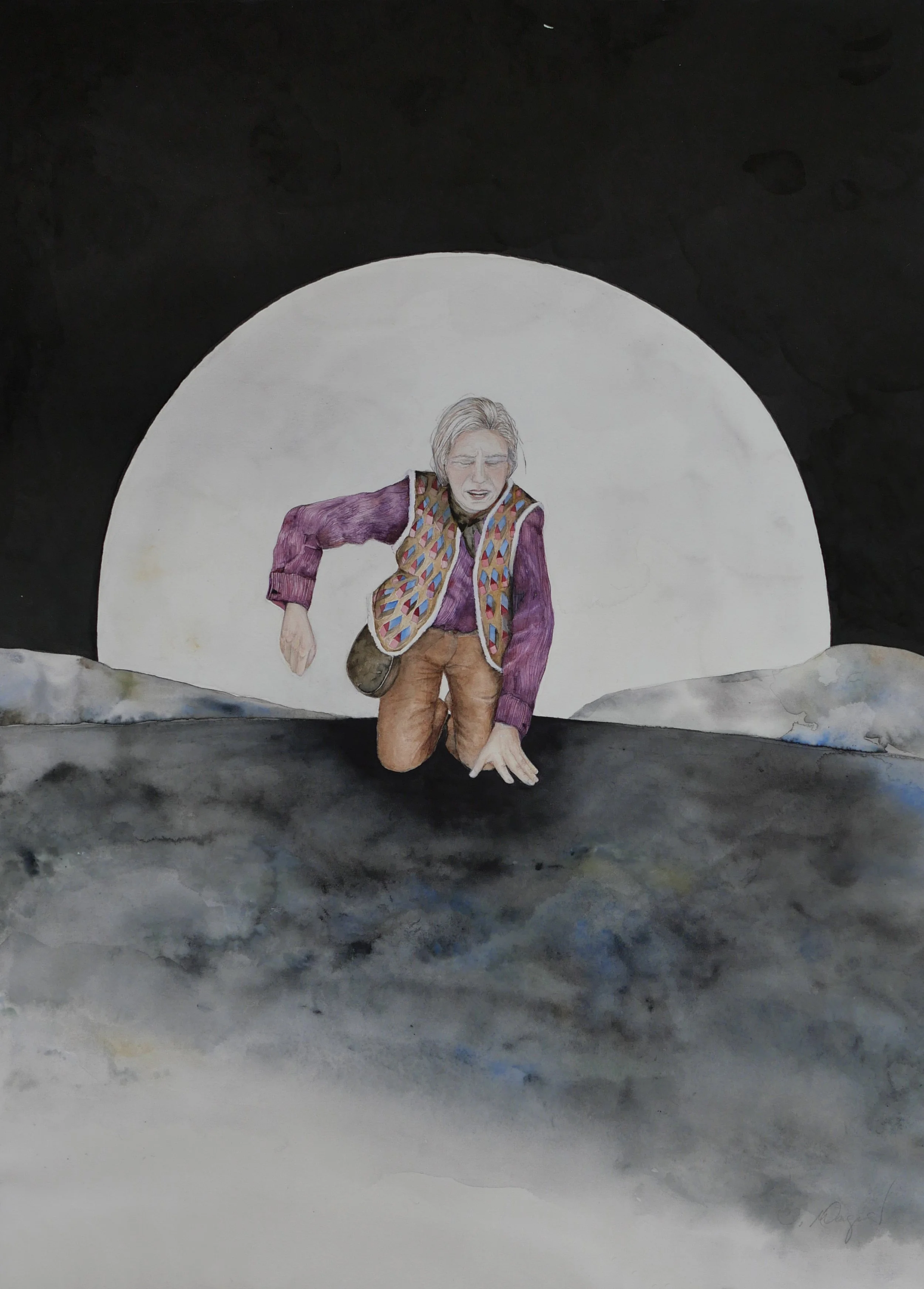   Das Messer , 2026, Aquarell und Tusche auf Papier,  75 x 53 cm 