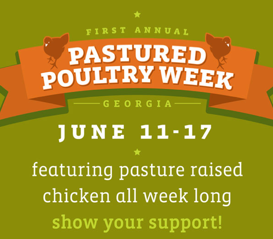 Why are restaurants and farmers markets coming together across Georgia to stand up for pastured poultry?
Because Factory Farmed Poultry Harms Us All…
Animal Welfare
The modern broiler chicken is unnaturally large and has been bred to grow at an unnaturally fast rate causing many serious welfare consequences.
Environment
In Georgia alone, industrial poultry operations produce enormous volumes of waste, collectively approximately 2 million tons of poultry litter annually, about 20% of the US total.
Human Health
The factory farming of chicken is resulting in more foodborne illnesses and antibiotic resistance.
Workers
Growers, catchers and processing plant workers are detrimentally impacted by excessive repetitive motion, exposure to respiratory toxins, and a growing gap between grower income and operational costs.
For more information, read on at http://georgiansforpasturedpoultry.org/pastured-poultry-facts/
What’s the alternative? Pastured Poultry! Taste the difference on our dinner menu all week long with our Roasted Darby Farms Chicken Roulade : pasture-raised chicken, basted with piri piri (a touch spicy), salad of basmati rice with field peas, local bell peppers, tomatoes, basil, and scallions, yogurt, almonds {23}
Georgians for Pastured Poultry is made up of a multi-stakeholder group including Chef Shaun Doty of Bantam & Biddy restaurant (set to open this fall), Compassion in World Farming, Sierra Club, Georgia Organics, GreenLaw, White Oak Pastures, Darby Farms and others. The mission of this organization is to make Georgia the leader in the production and consumption of pastured poultry.