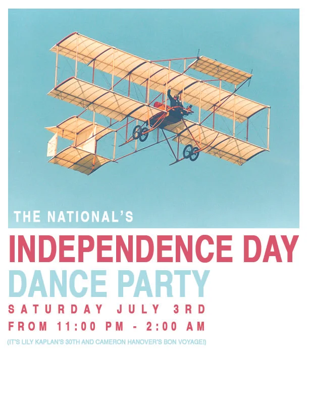 Closed July 4th / July 3rd Dance Party
The National will be closed on Sunday, July 4th, in observance of Independence Day, but we will be open late into the night on Saturday, July 3rd. A couple times a year we clear the tables in the dining room after dinner service and cut a rug. DJ Immuzikation will start the music about 11:30 pm.