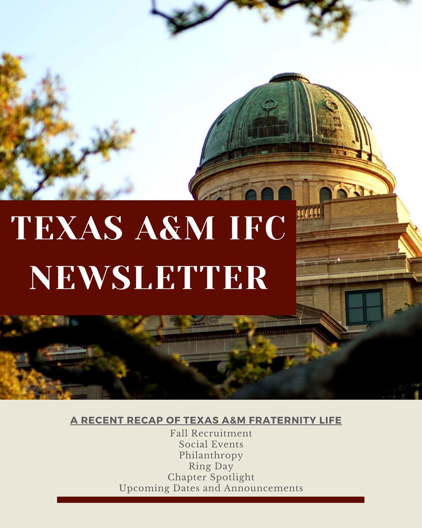 We are excited to share our first newsletter of the Fall 2023 Semester! Swipe to check out what our community has been up to so far, and what events are coming up soon across the IFC!

#tamu #tamu23 #tamu24 #tamu25 #tamu26 #tamu27 #aggiegreek