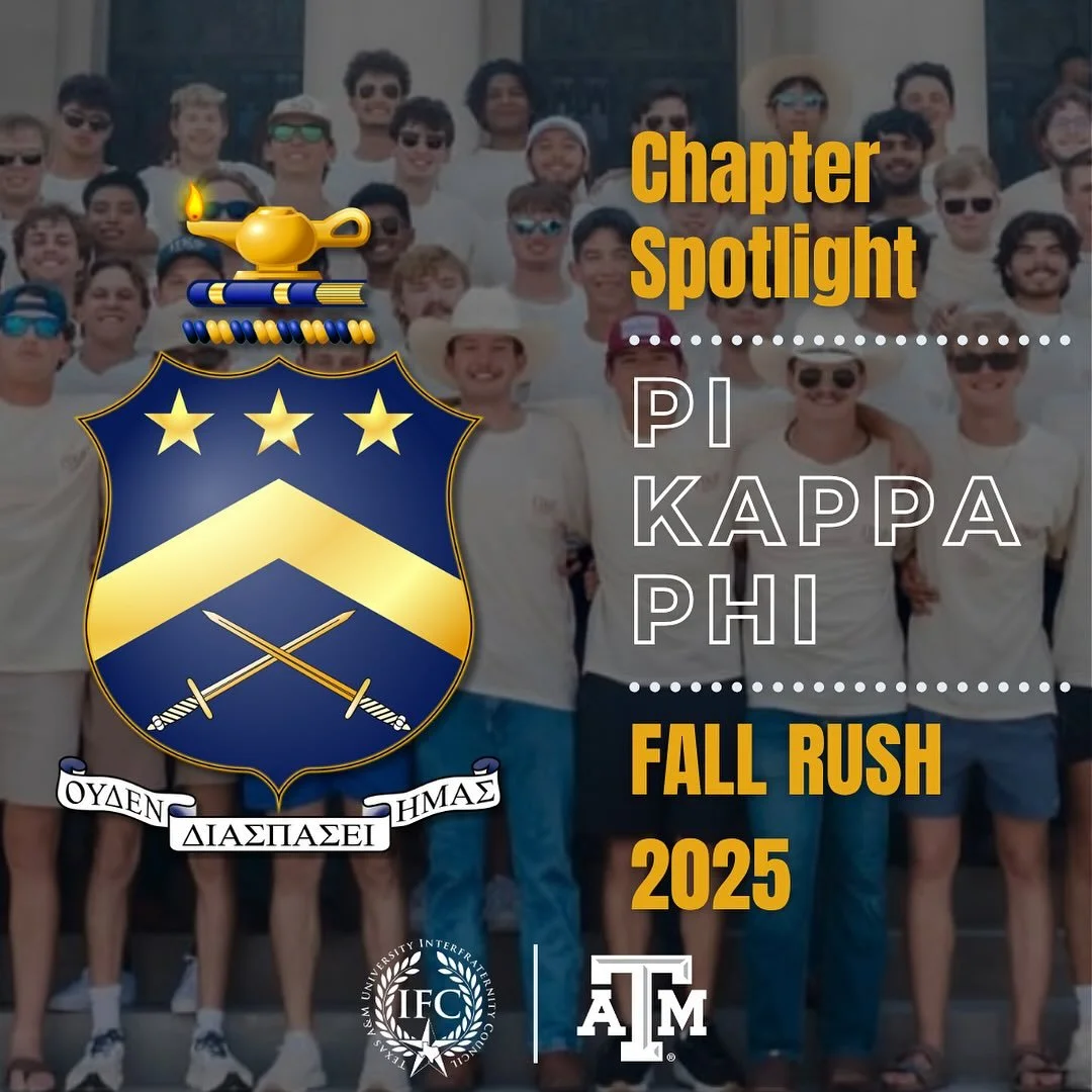 Our next Chapter Spotlight goes out to the brothers of Pi Kappa Phi! Be sure to check these guys out, and remember to register for recruitment. Gig em and Go Greek 👍

#tamu #tamu29 #tamu28 #texasaggies #texasam #greeklife #aggiegreeks #fraternity #p