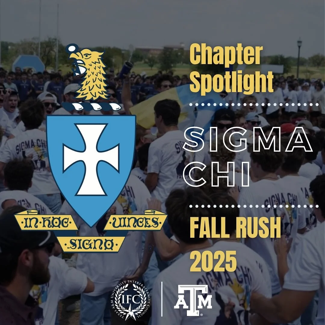 Our next Chapter Spotlight goes out to the brothers of Sigma Chi! Be sure to check these guys out, and remember to register for recruitment. Gig em and Go Greek 👍

#tamu #tamu29 #tamu28 #texasaggies #texasam #greeklife #aggiegreeks #fraternity #sigm
