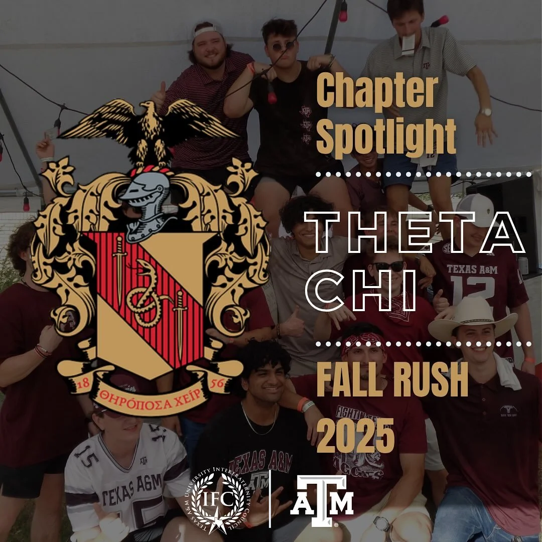 Our next Chapter Spotlight goes out to the brothers of Theta Chi! Be sure to check these guys out, and remember to register for recruitment. Gig em and Go Greek 👍

#tamu #tamu29 #tamu28 #texasaggies #texasam #greeklife #aggiegreeks #fraternity #thet