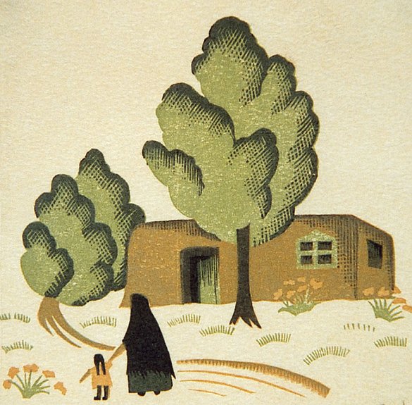 Woman With Child, House & Tree