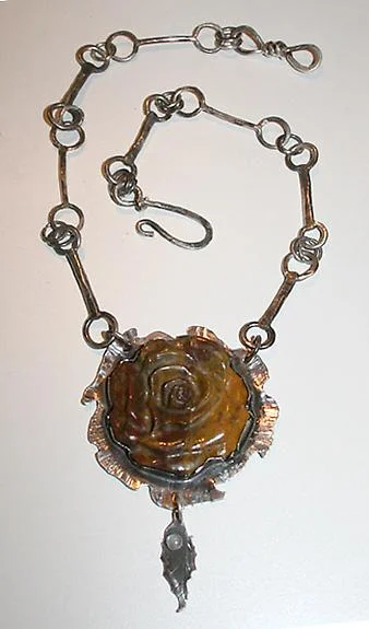 Carved Jasper Rose Necklace