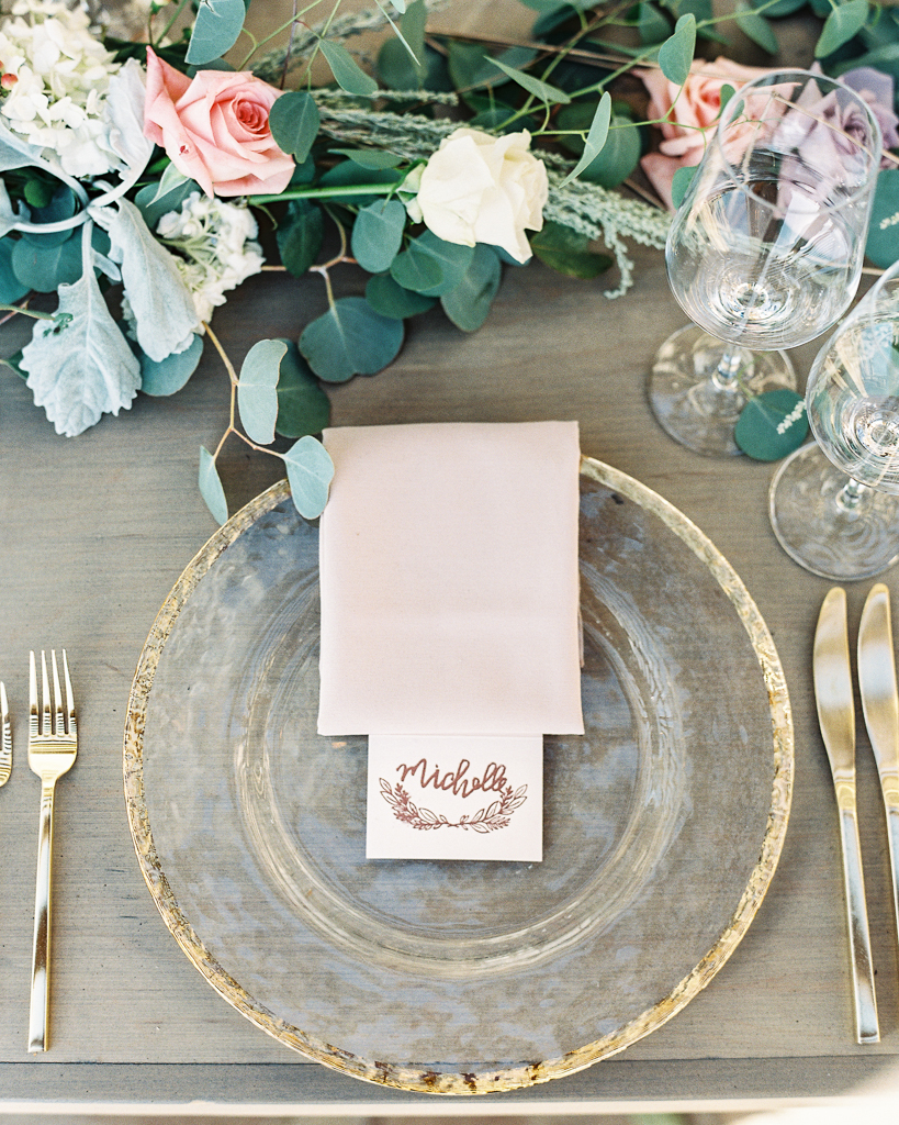 Gold Accent Plate and Cutlery with Pink Napkin for Wedding Reception