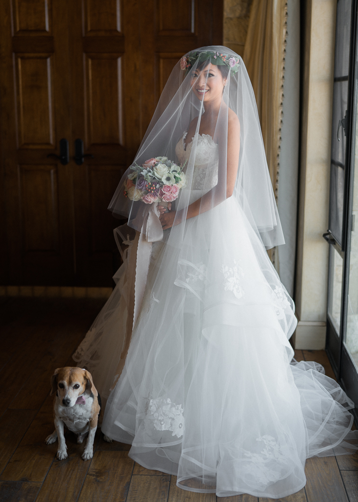 Malibu Rocky Oaks Bridal Portrait With Pet Dog Bearer