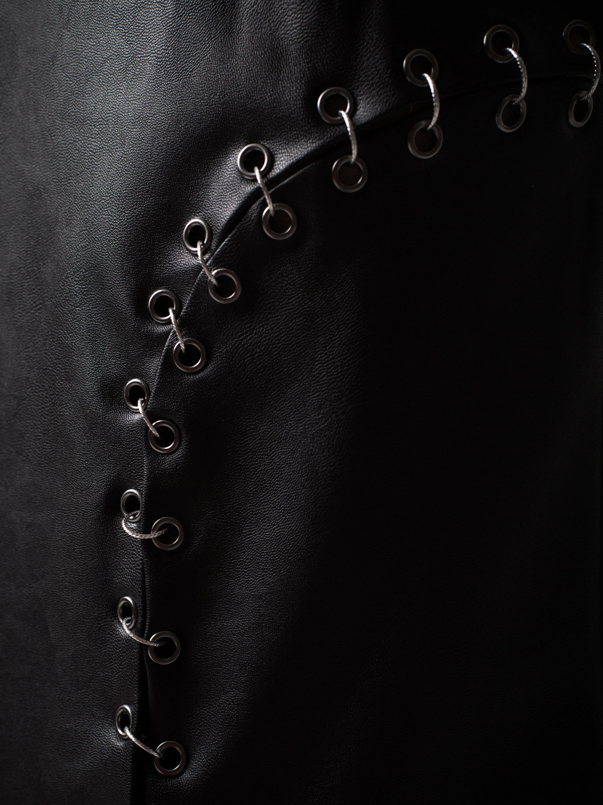Vegan leather one-shoulder dress. Original KYRA Unfltd design. Photographer: Clinton D. Elliott