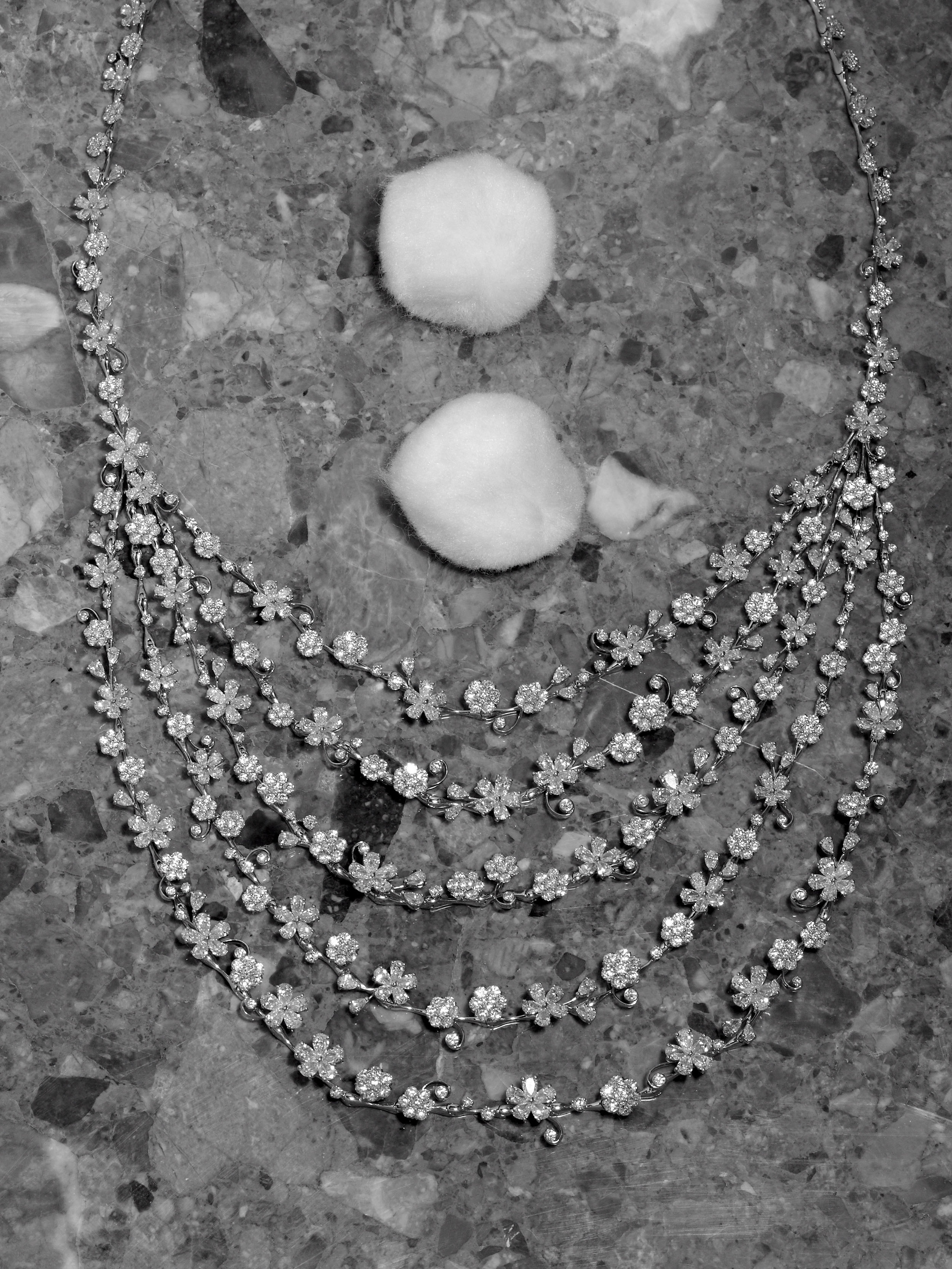Five row Illusion necklace with marquise and round white diamonds set in 18ct white gold.