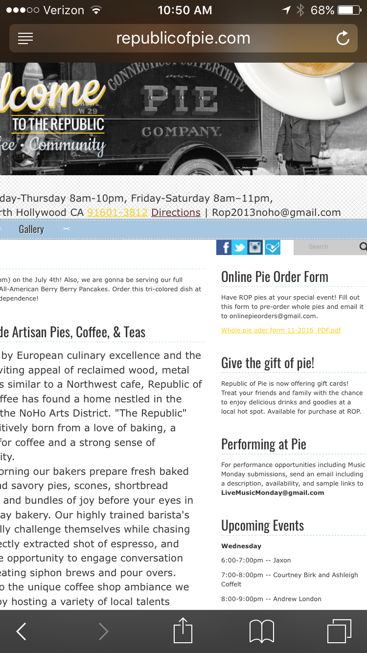 1.) Courtney and I play at this dank coffee shop near our house called Republic of Pie. We love it. We've played 3 times, playing again August 17 from 6-7pm. WOOOOOO :D