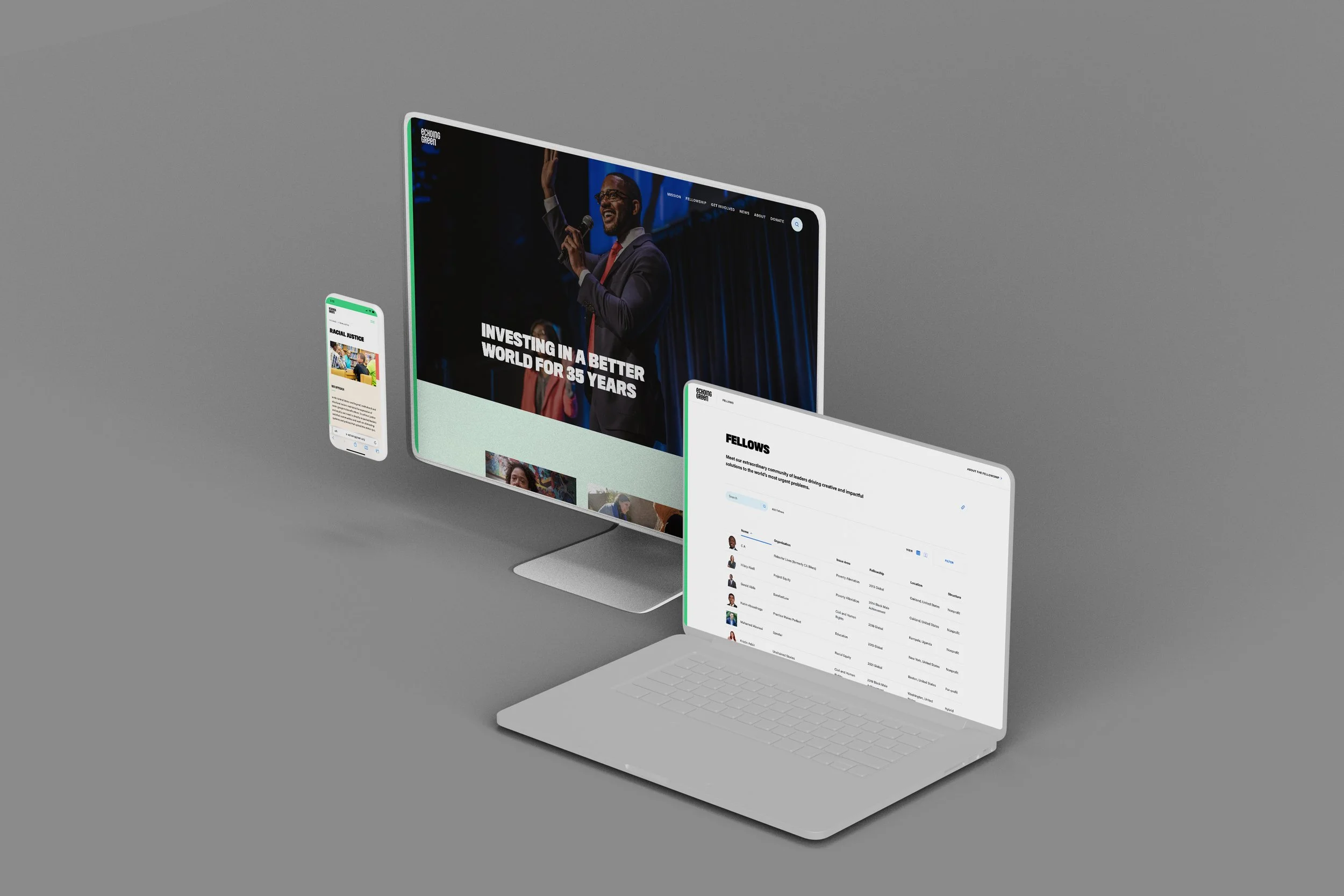 Screen mockups of the websites