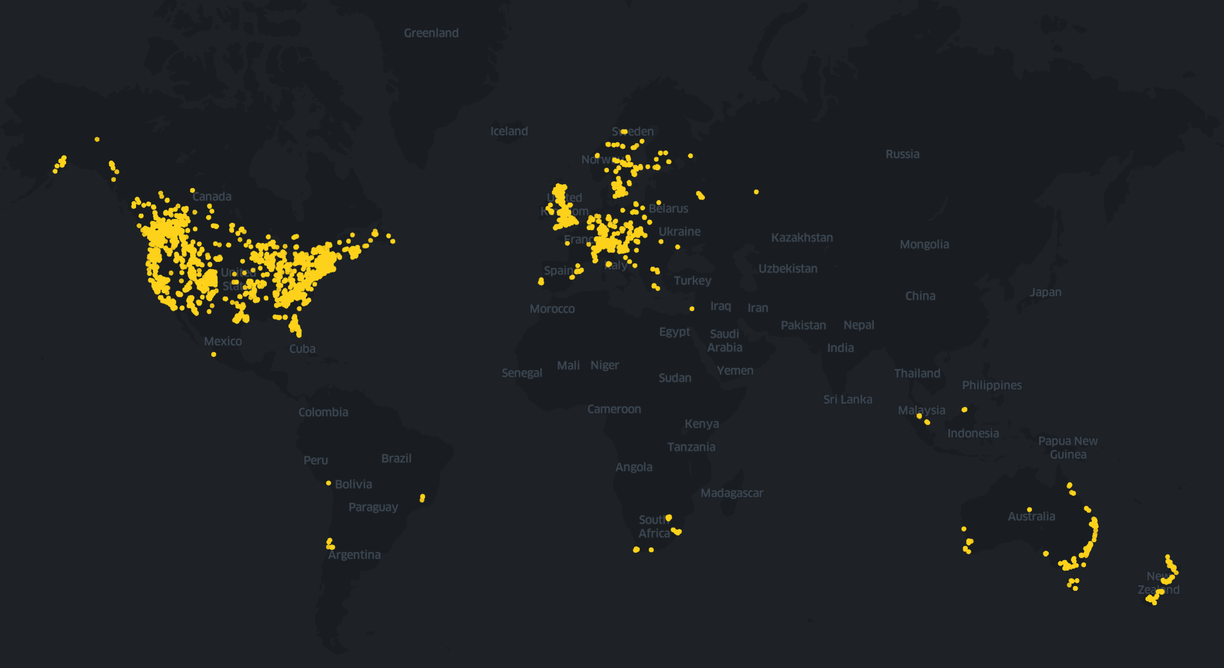 Global heat map of 30 Day Ride Challenge completion ridelogs