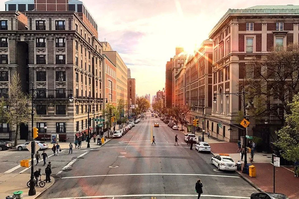 Broadway near Columbia University at sunset