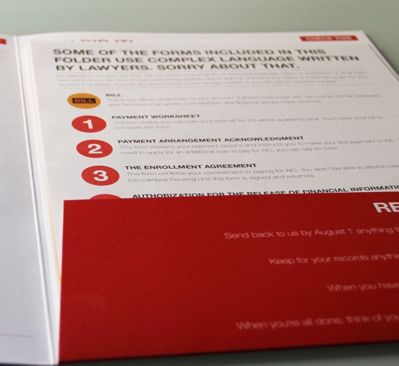Use clean, clear language and design to make the billing packet as user friendly as possible .