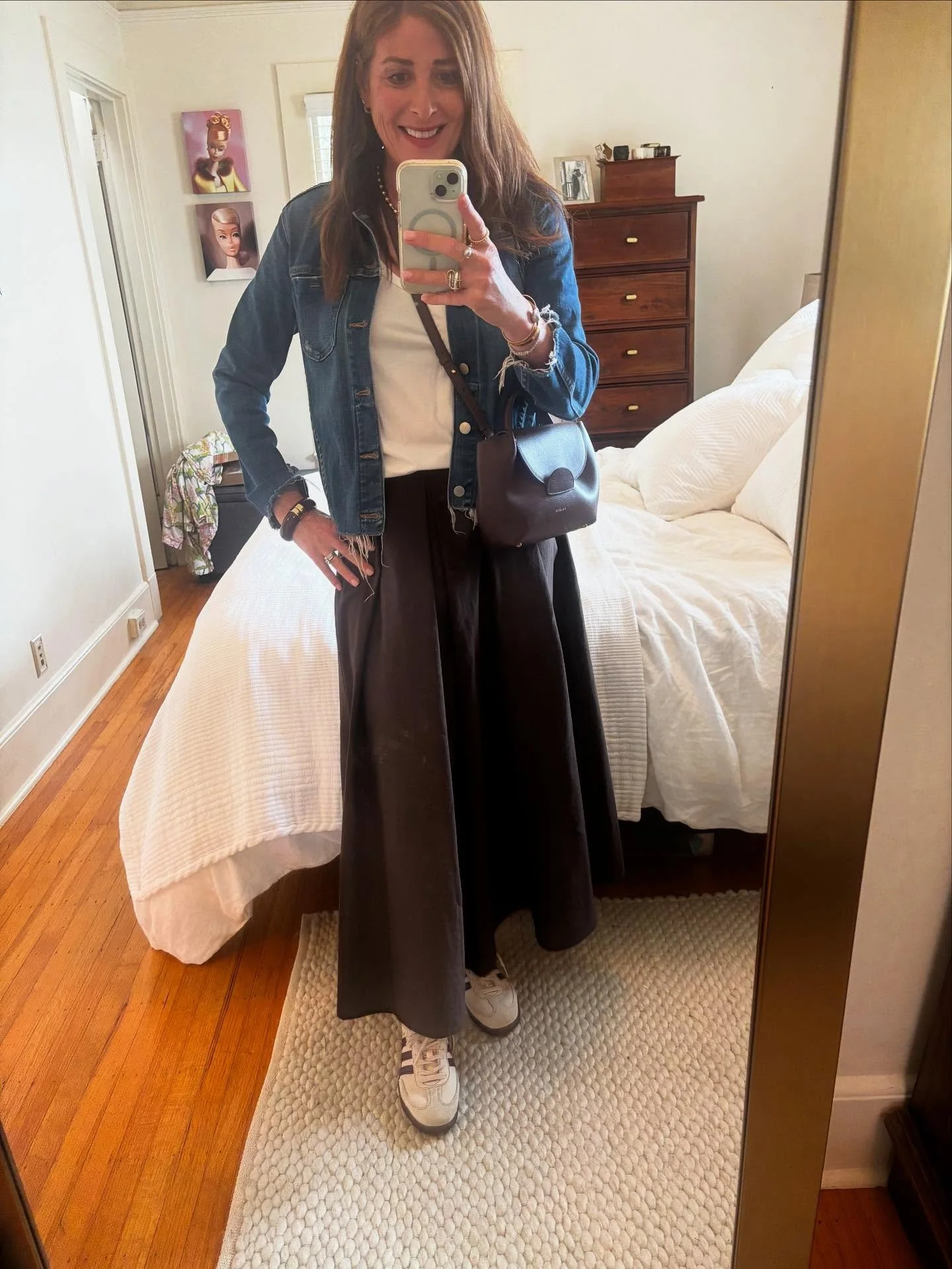 Casual cocktails. Adding in the darker bag and skirt for a seasonal transition look.